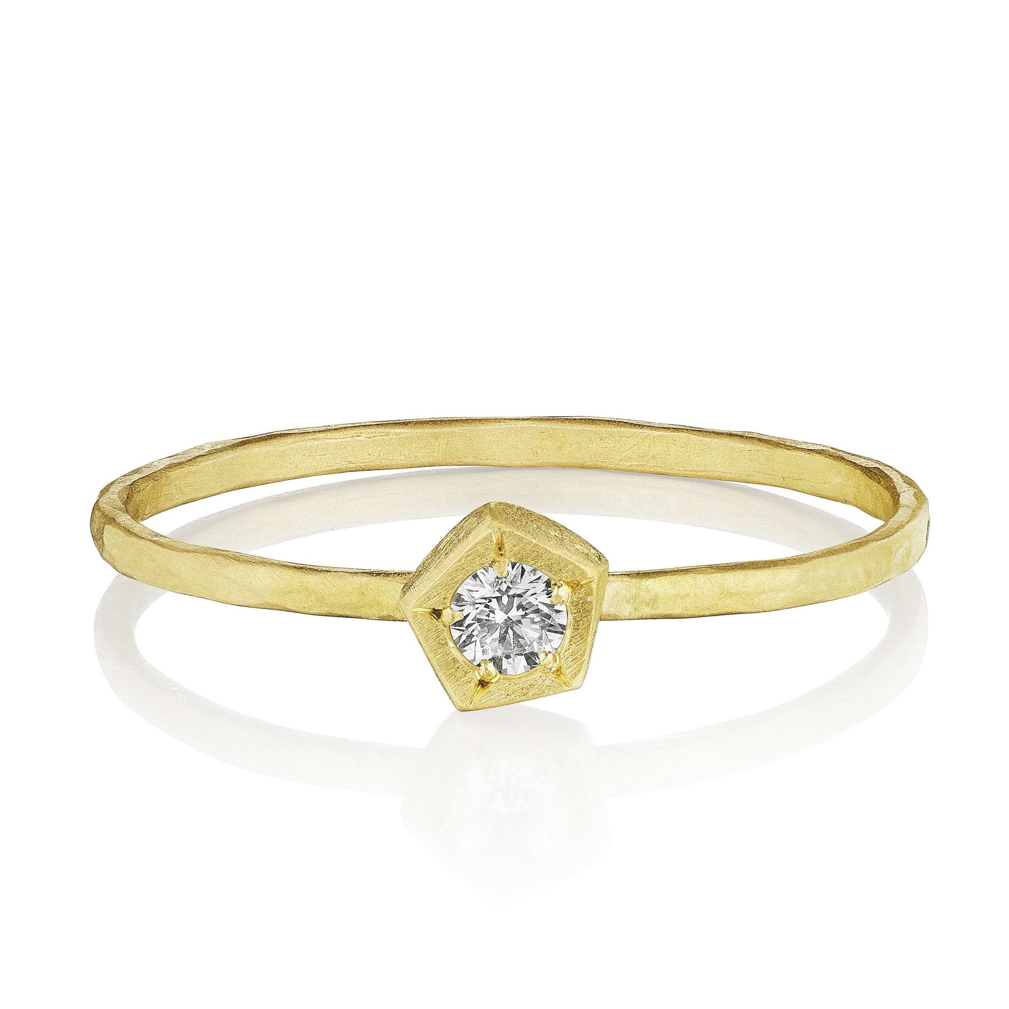 Annie Fensterstock 18K Gold "Rock" Ring with Bezel Set Diamond