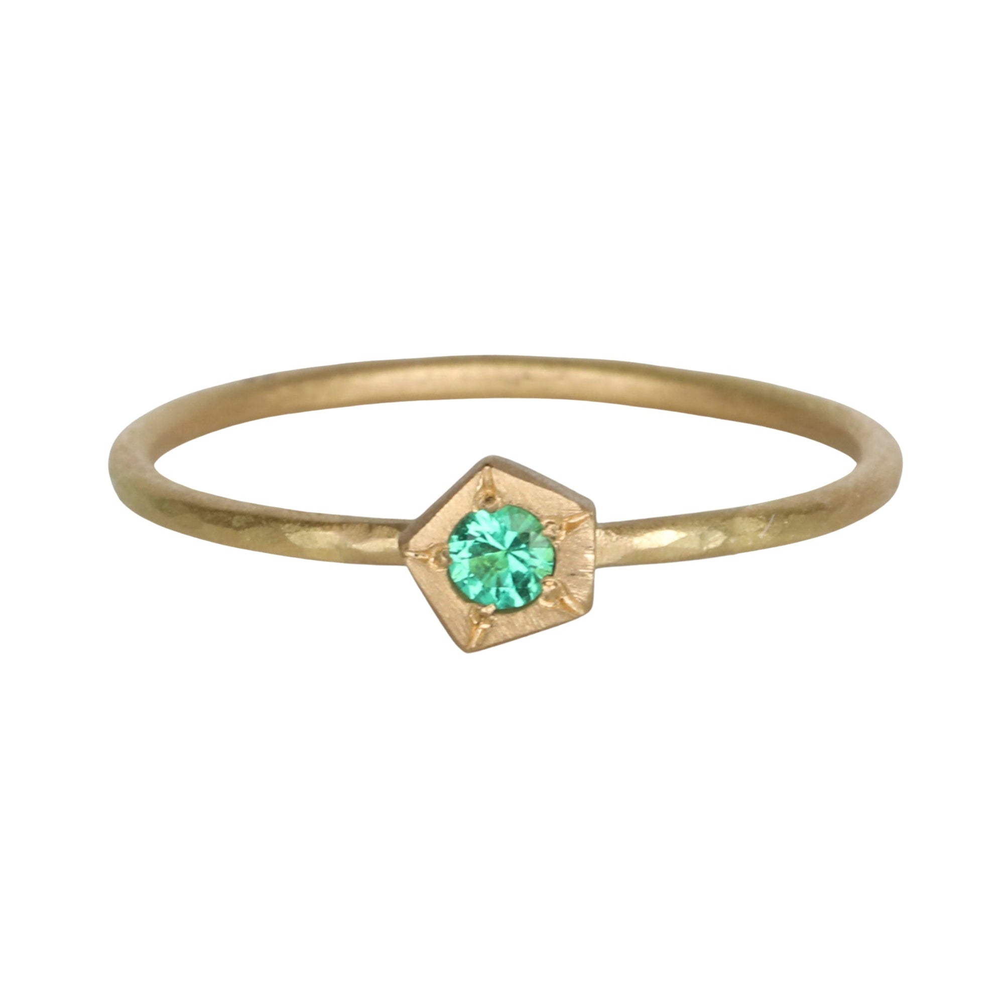 18K Gold &quot;Rock&quot; Ring with Bezel-Set Emerald - Peridot Fine Jewelry - Annie Fensterstock