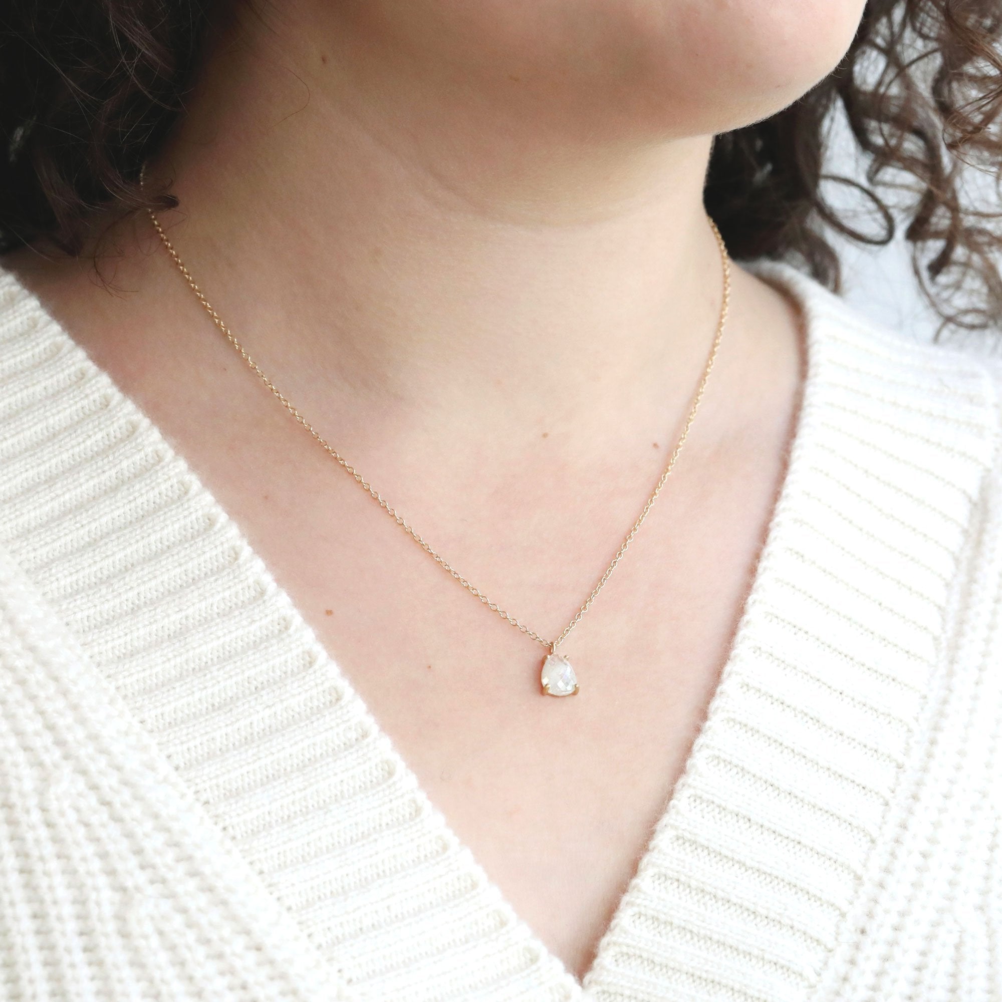 Yasuko Azuma 18K Gold and Pear Shaped Rosecut Milky Grey Diamond Necklace