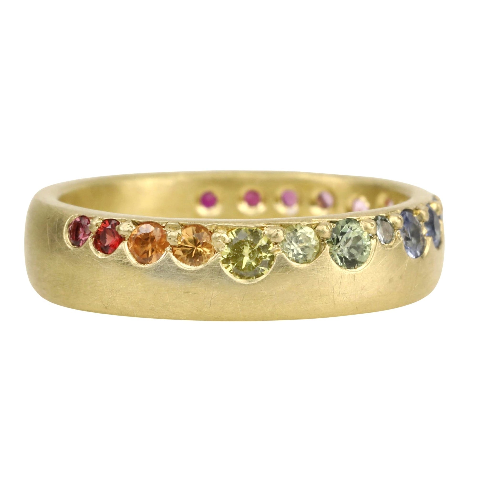 Annie Fensterstock Gold Rounded Band with Multi-Colored Sapphires