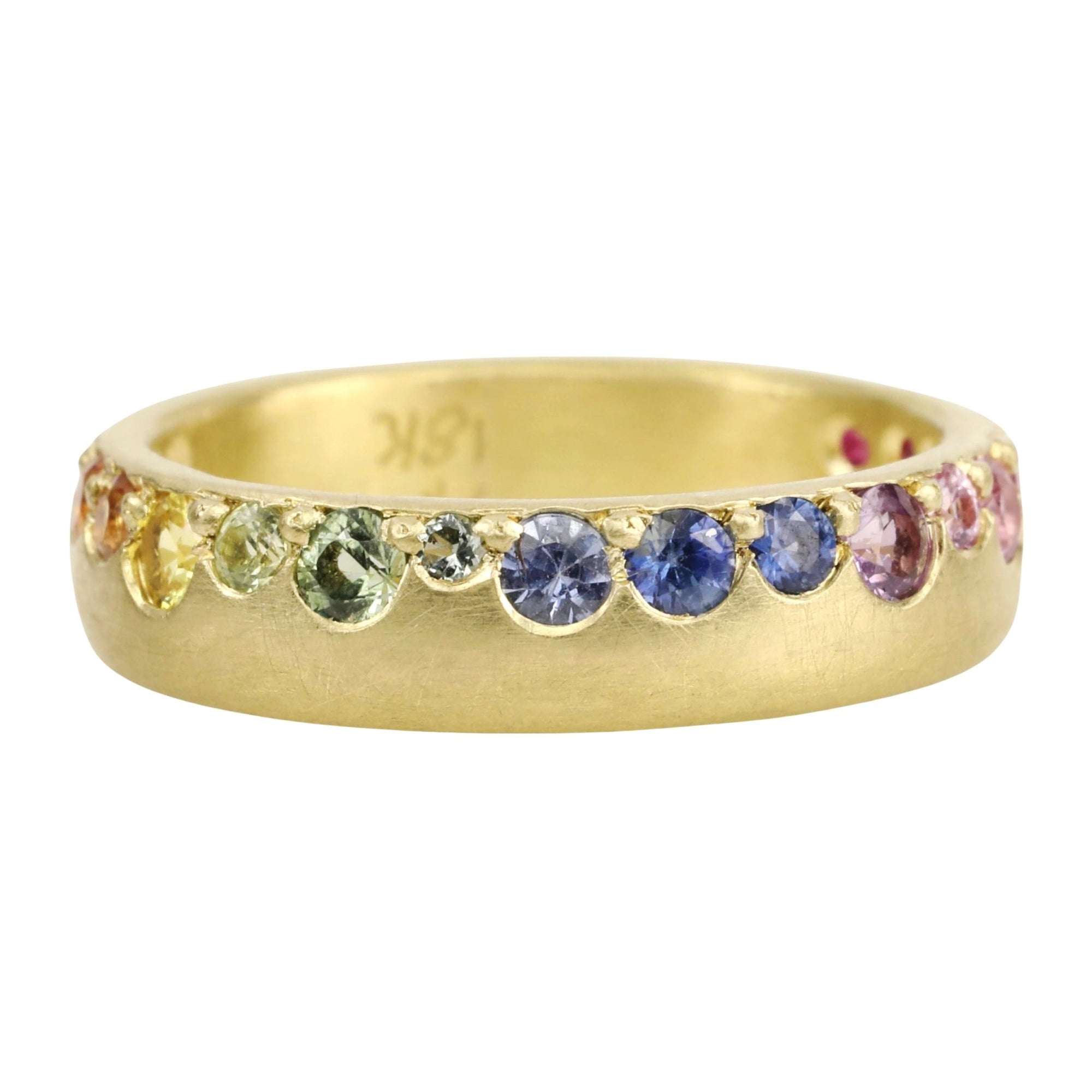Annie Fensterstock Gold Rounded Band with Multi-Colored Sapphires
