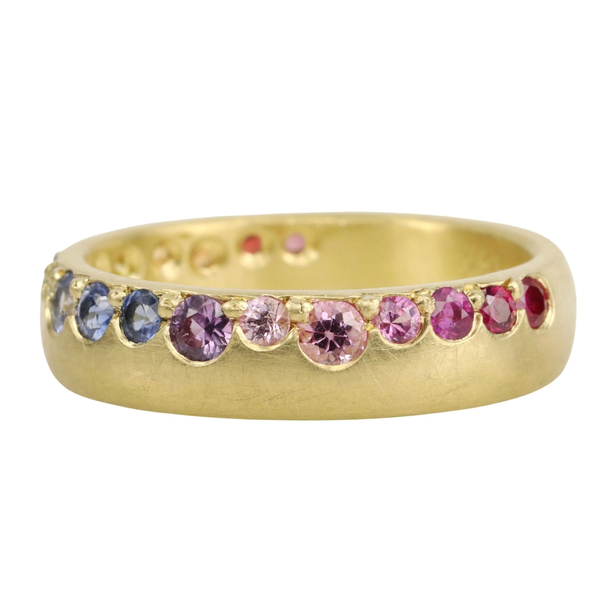 Annie Fensterstock Gold Rounded Band with Multi-Colored Sapphires