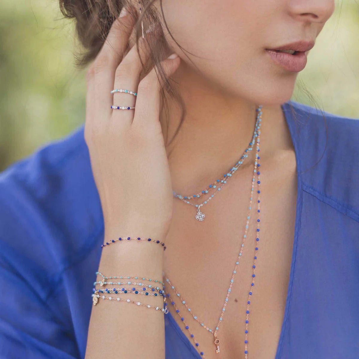 Gigi Clozeau 18K Gold Sapphire Blue Resin Beaded &quot;Classic&quot; Bracelet