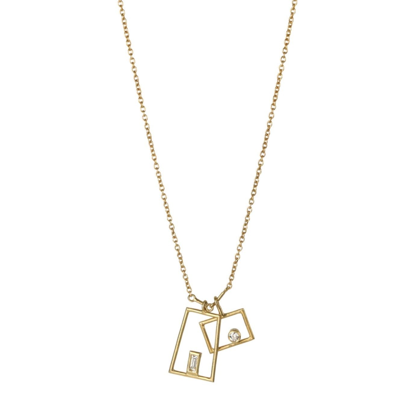 18K Gold &quot;Simple Grid&quot; Necklace with Diamond Details - Peridot Fine Jewelry - Kothari