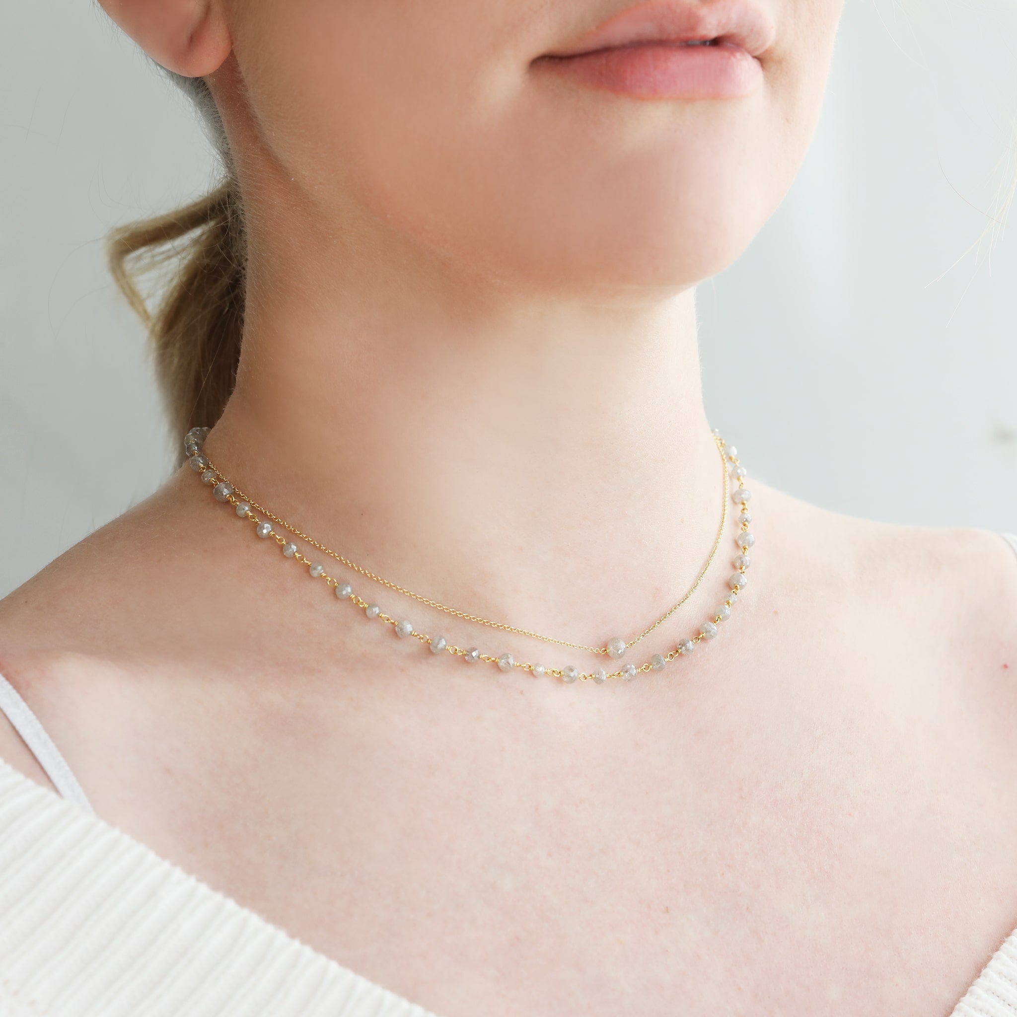 Caroline Ellen 18K Gold Single Grey Diamond Rondelle Necklace
