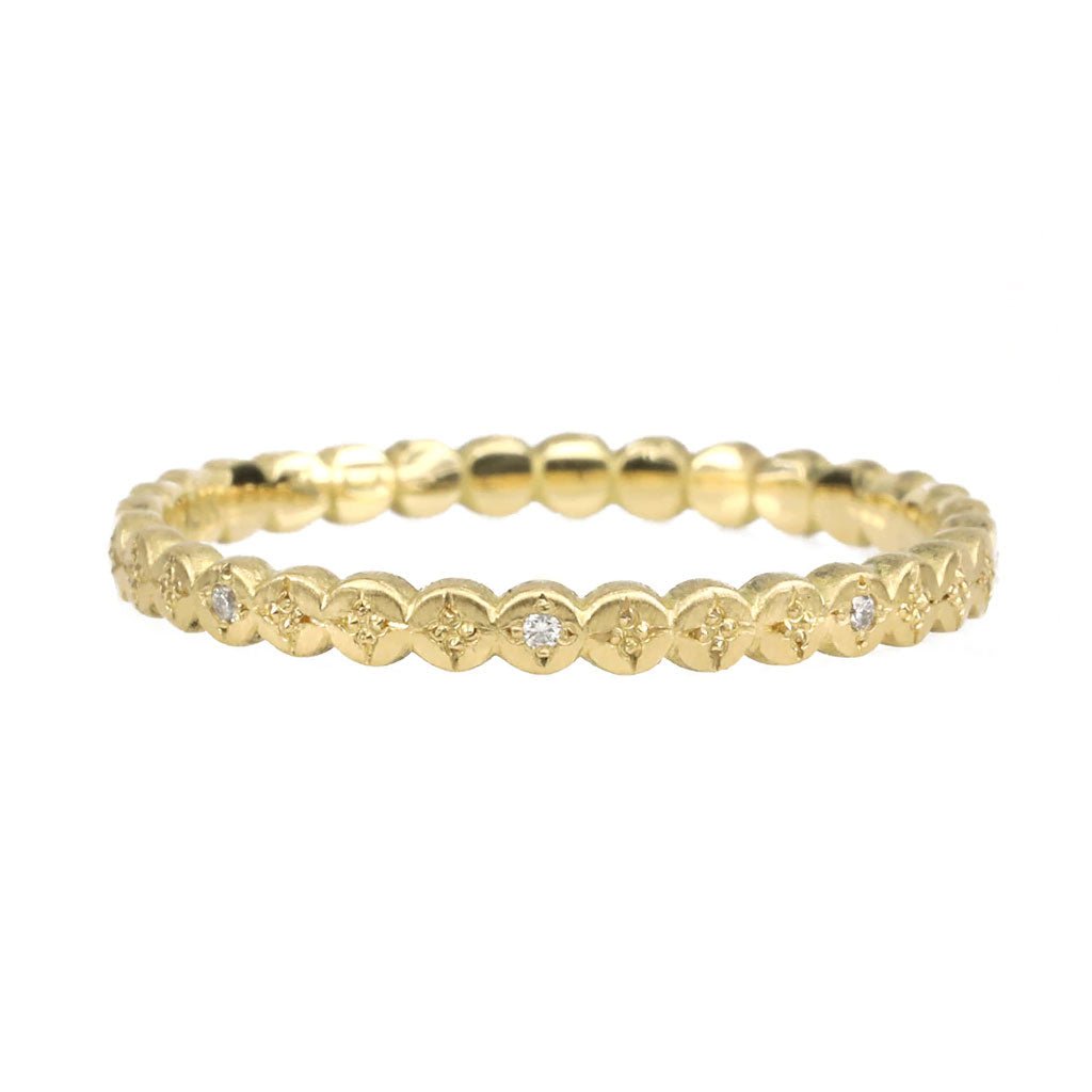 Adel Chefridi Gold Thin &quot;River Rocks&quot; Ring with Diamond and Etched Details