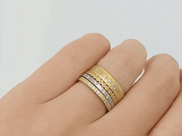 Adel Chefridi Gold Thin &quot;River Rocks&quot; Ring with Diamond and Etched Details