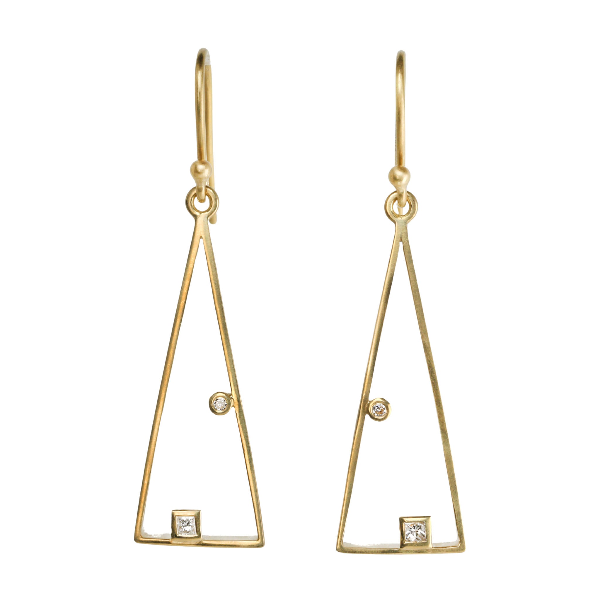 18K Gold &quot;Triangle Grid&quot; Earrings with Bezel-Set Diamonds - Peridot Fine Jewelry - Kothari