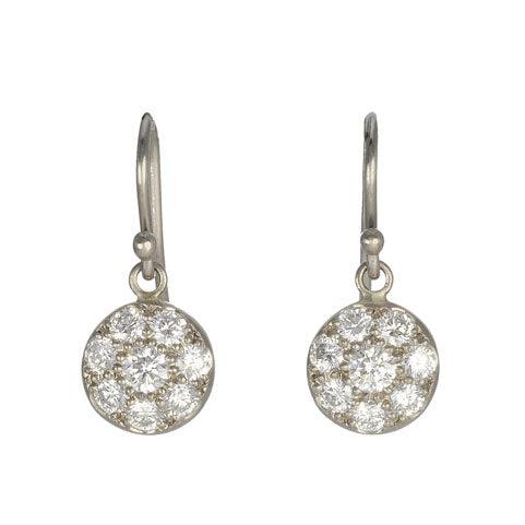 Caroline Ellen Palladium White Gold and Pave Diamond Small &quot;Lentil&quot; Earrings