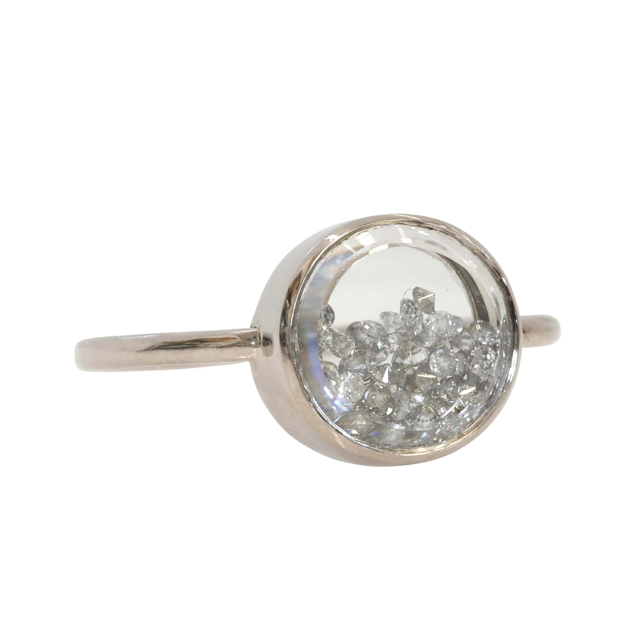 Moritz Glik 18K White Gold Palladium Ring with Grey and White Diamond Round Shaker