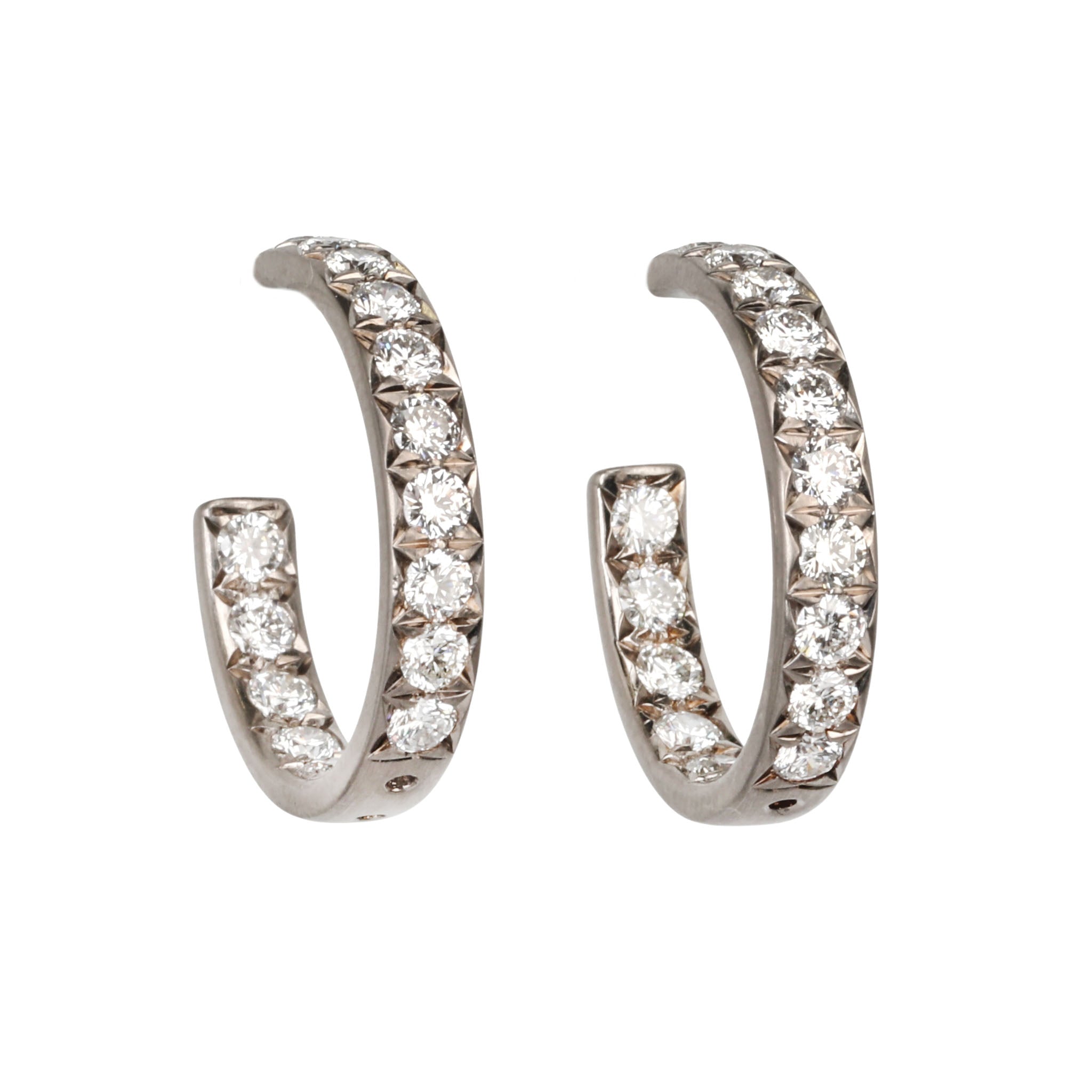 18K White Gold &amp; Pave Diamond Hoop Earrings - Peridot Fine Jewelry - Caroline Ellen