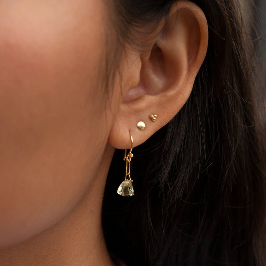 18K Yellow Gold Green Amethyst Paperclip Drop Earrings - Peridot Fine Jewelry - Anne Sportun