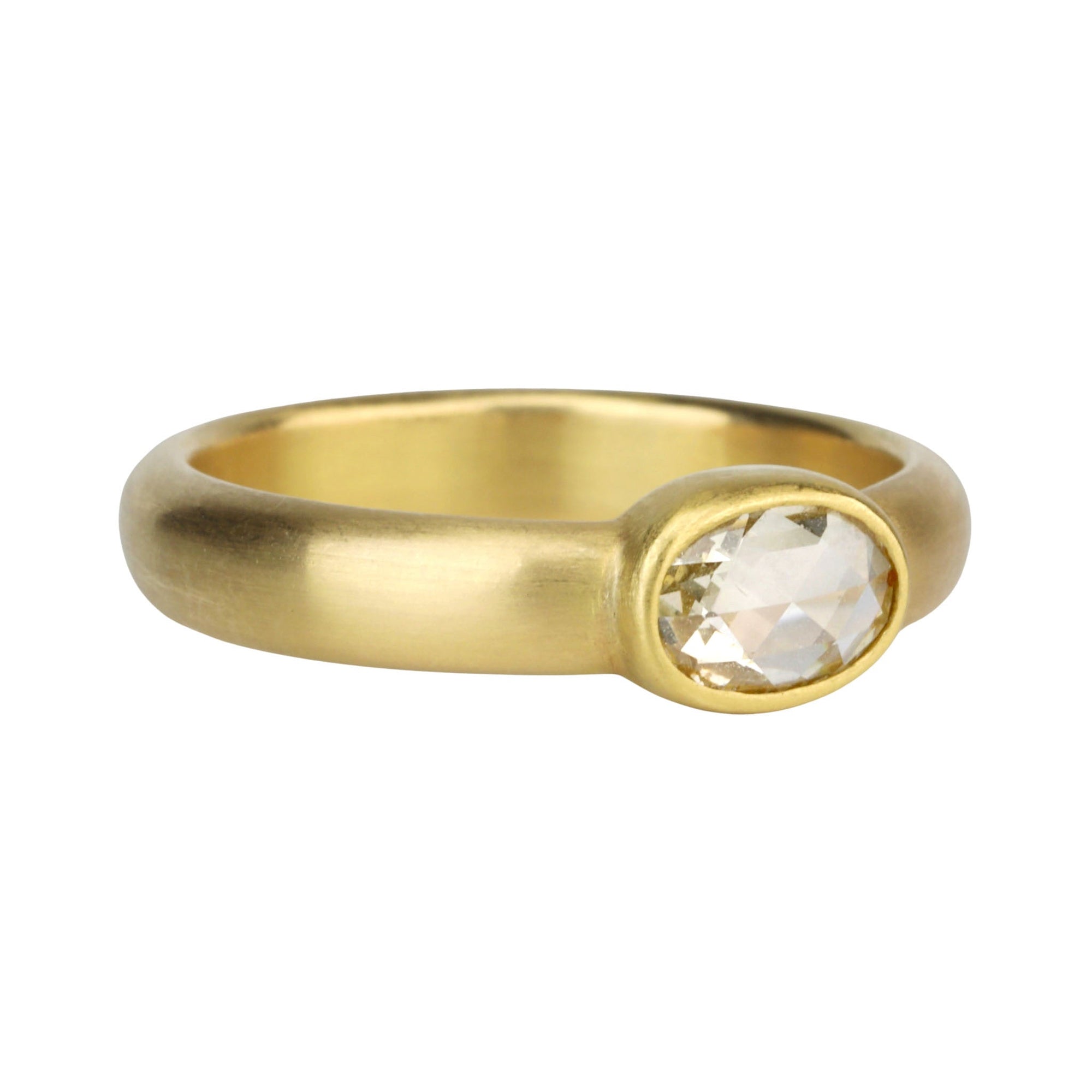 20 &amp; 22K Gold Bezel-Set Rosecut Oval White Diamond Ring - Peridot Fine Jewelry - Caroline Ellen