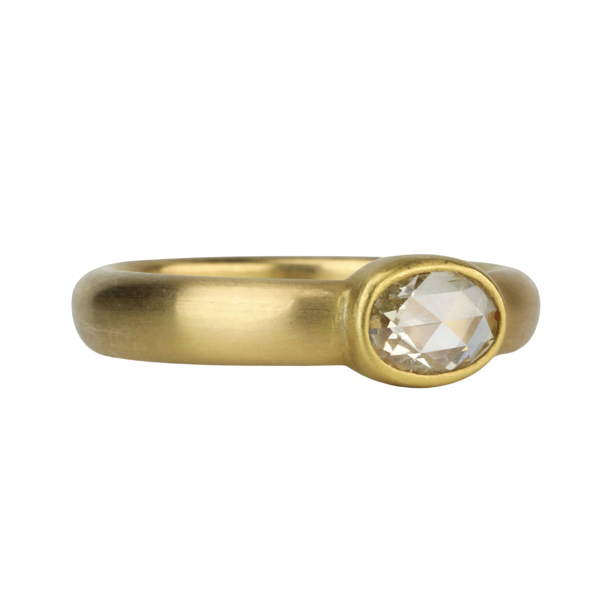 20 &amp; 22K Gold Bezel-Set Rosecut Oval White Diamond Ring - Peridot Fine Jewelry - Caroline Ellen