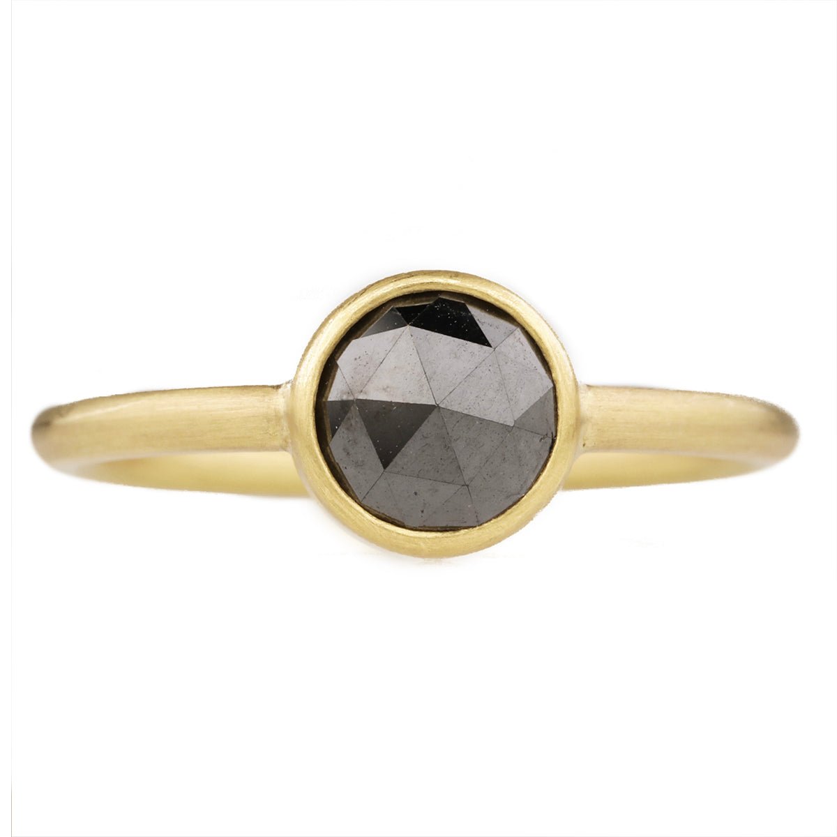 Caroline Ellen Gold Bezel-Set Round Rosecut Black Diamond Ring