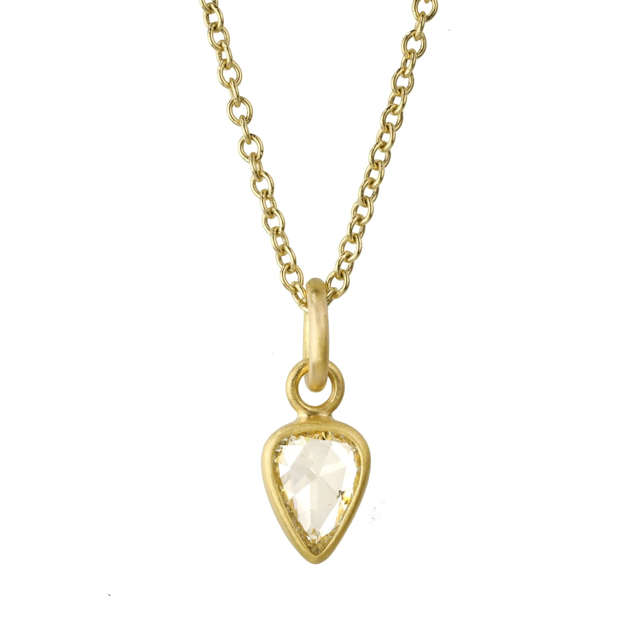 20 &amp; 22K Gold Teardrop Rosecut White Diamond Pendant - Peridot Fine Jewelry - Caroline Ellen