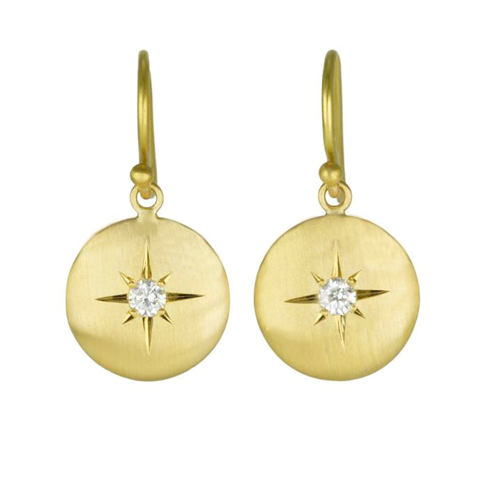 20K Gold and Diamond Medium "Hollow Lentil" Earrings - Peridot Fine Jewelry - Caroline Ellen