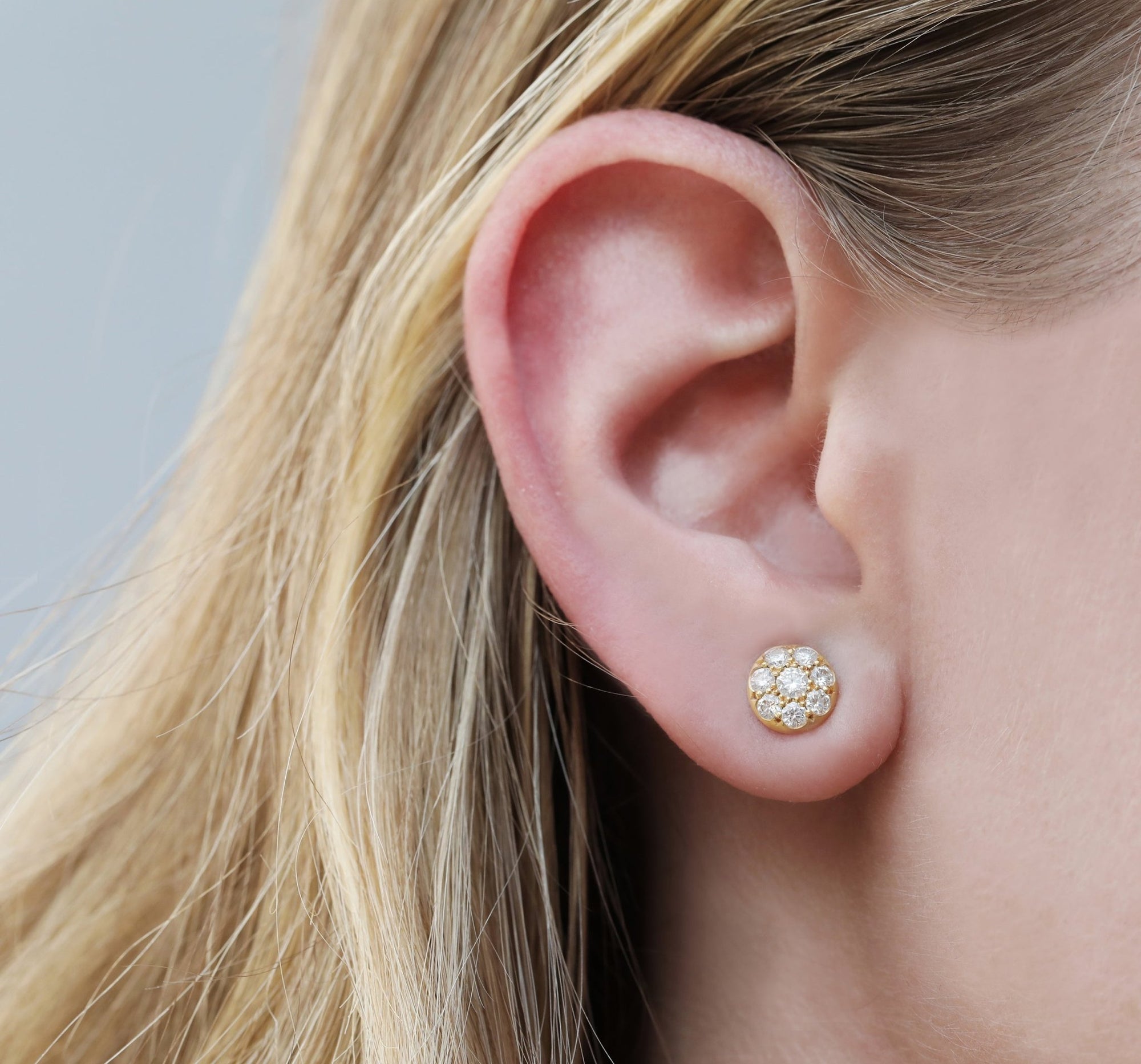 Caroline Ellen Gold and Pave Diamond Disc Post Earrings