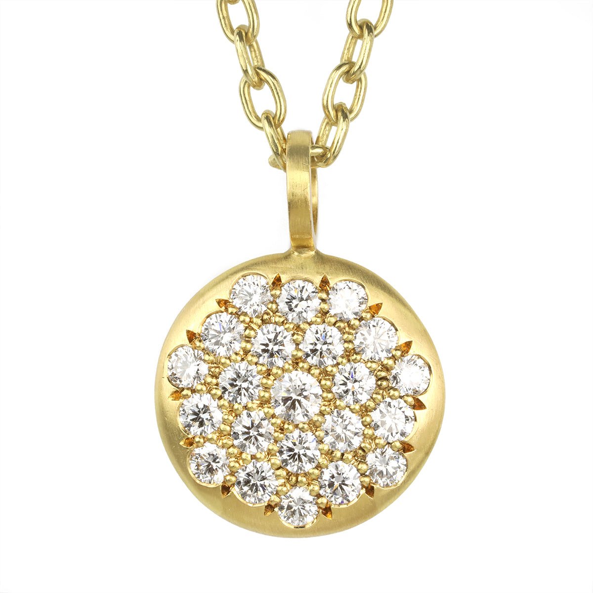 Caroline Ellen 20K Gold and Pave Diamond Large &quot;Lentil&quot; Pendant