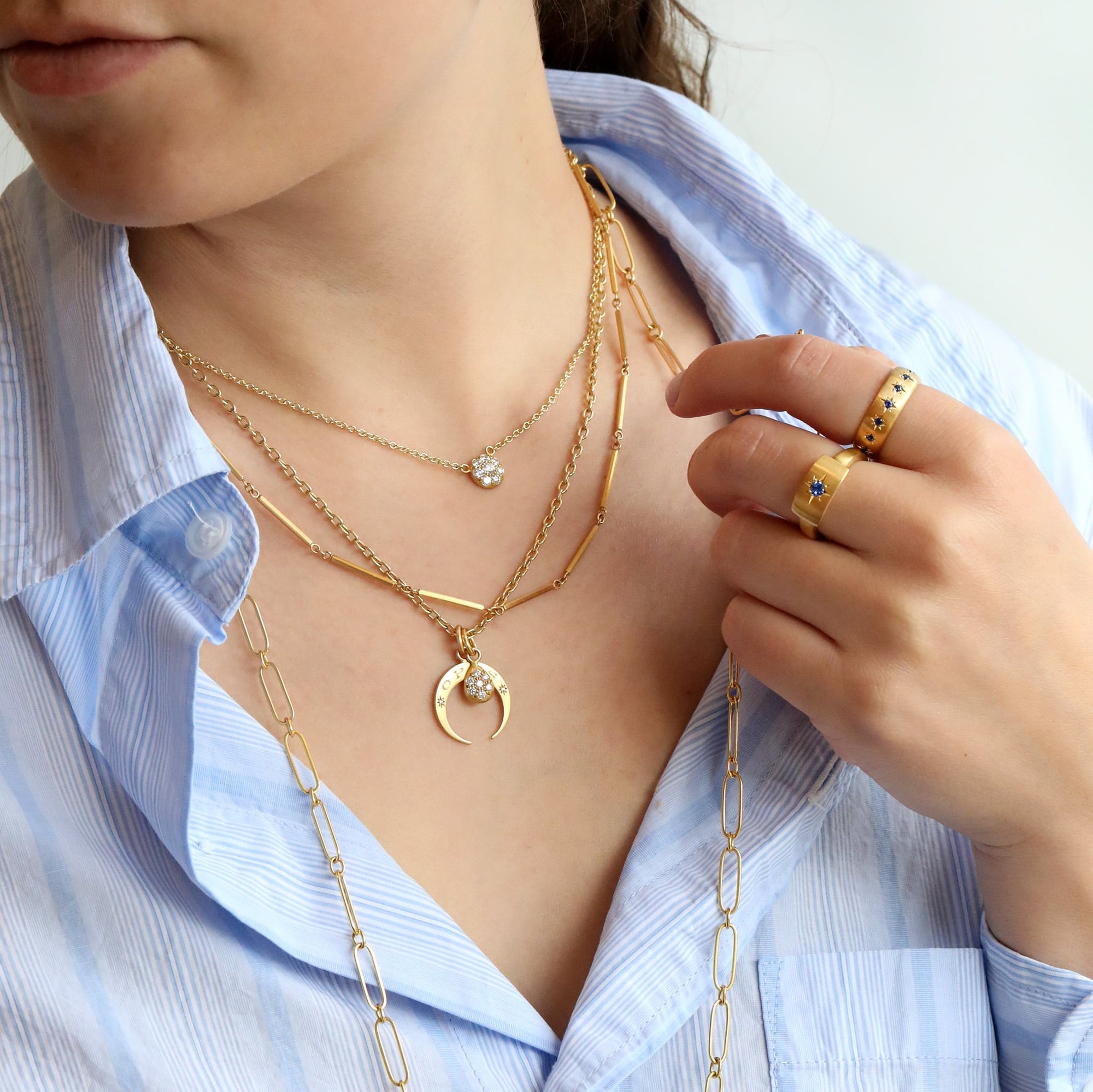 Caroline Ellen Gold and Pave Diamond Mini Disc Necklace – Peridot