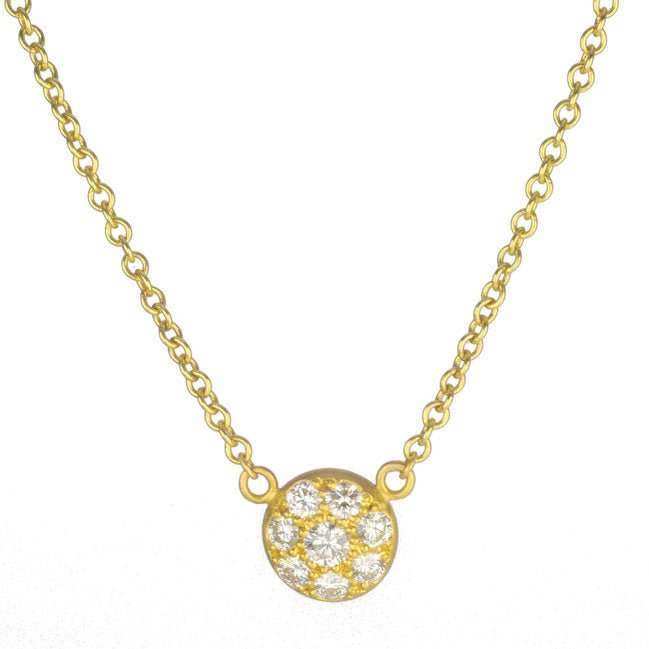 Caroline Ellen 20K Gold and Pave Diamond Mini Disc Necklace