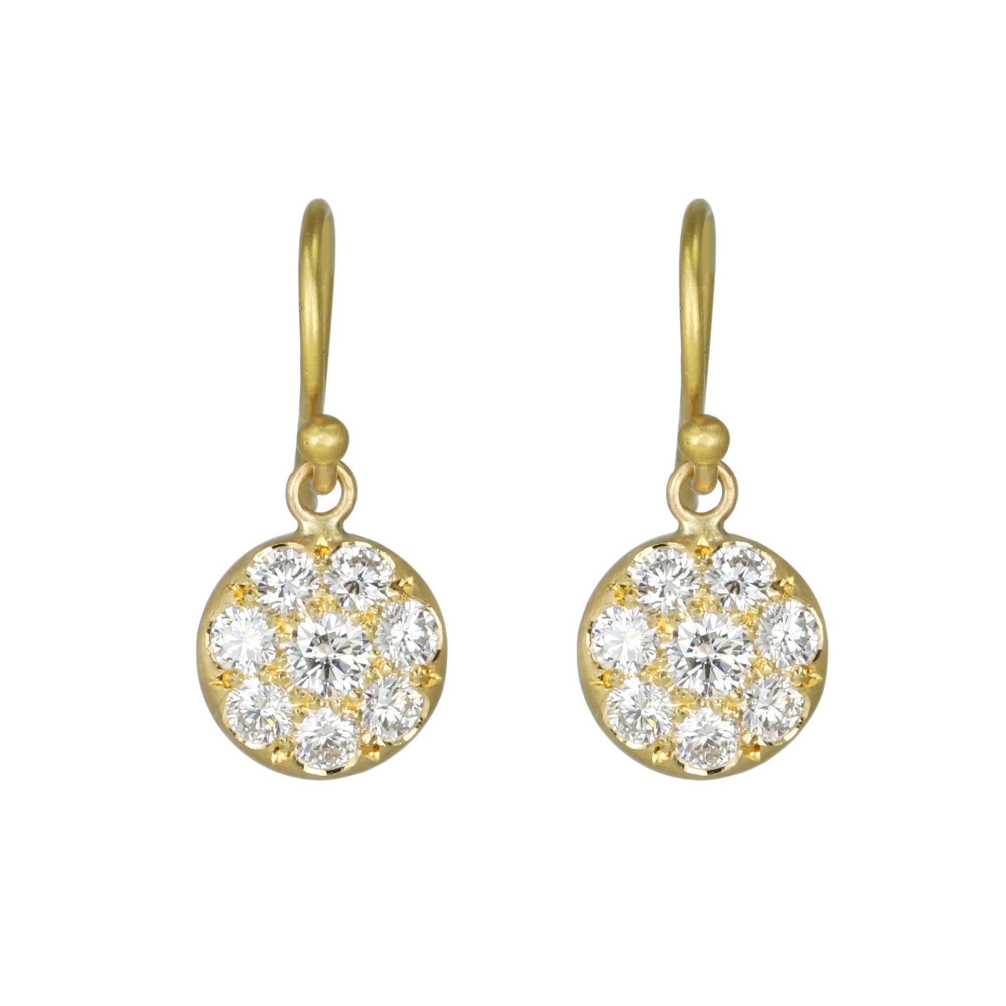 20K Gold and Pave Diamond Small &quot;Lentil&quot; Earrings