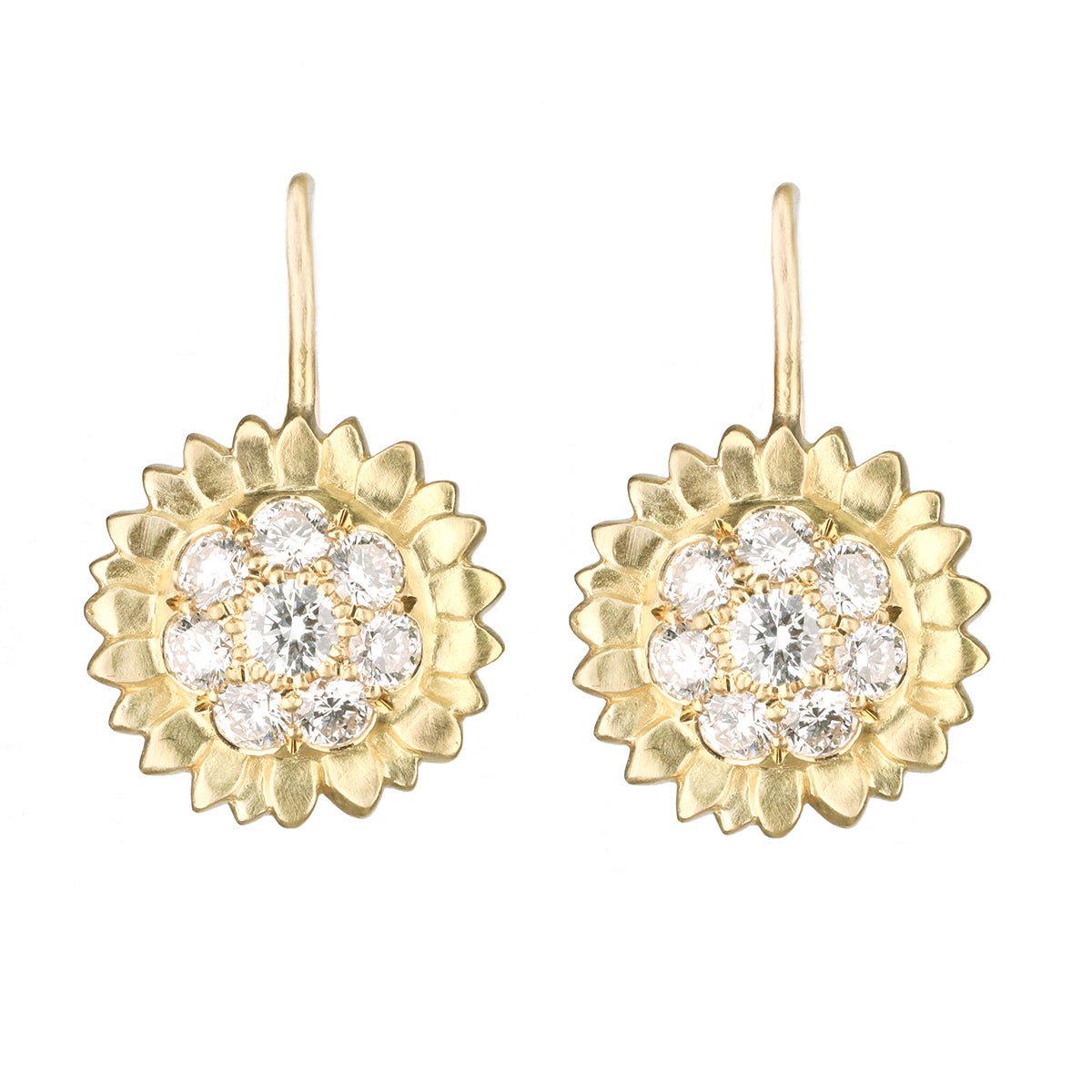 20K Gold and Pave Diamond &quot;Sunflower&quot; Earrings