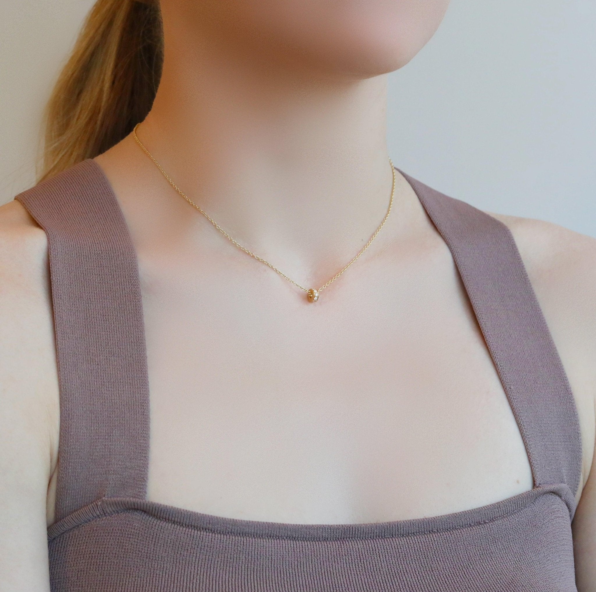 Caroline Ellen Gold and Single Row Pave Diamond Rondelle Necklace