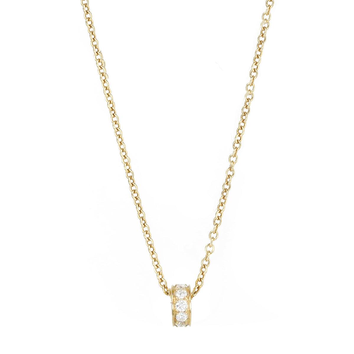 Caroline Ellen Gold and Single Row Pave Diamond Rondelle Necklace