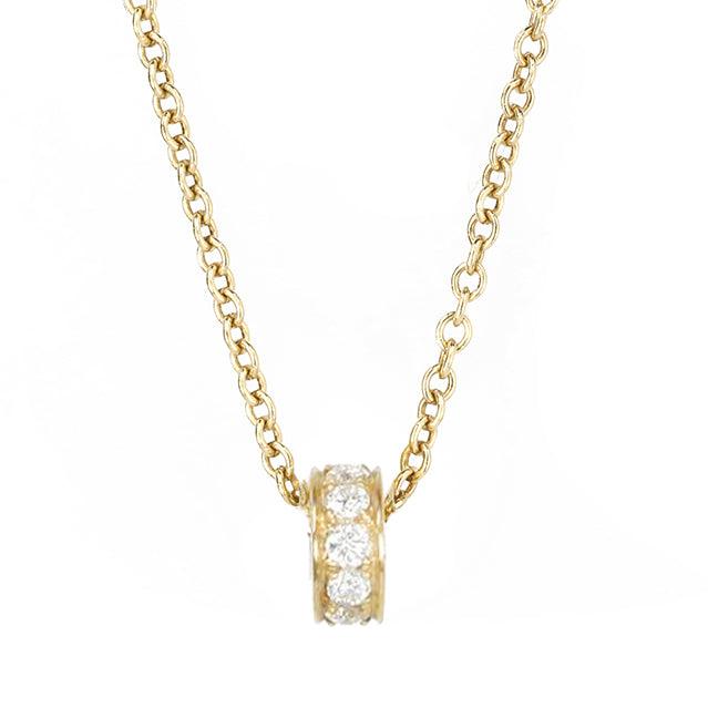 Caroline Ellen Gold and Single Row Pave Diamond Rondelle Necklace