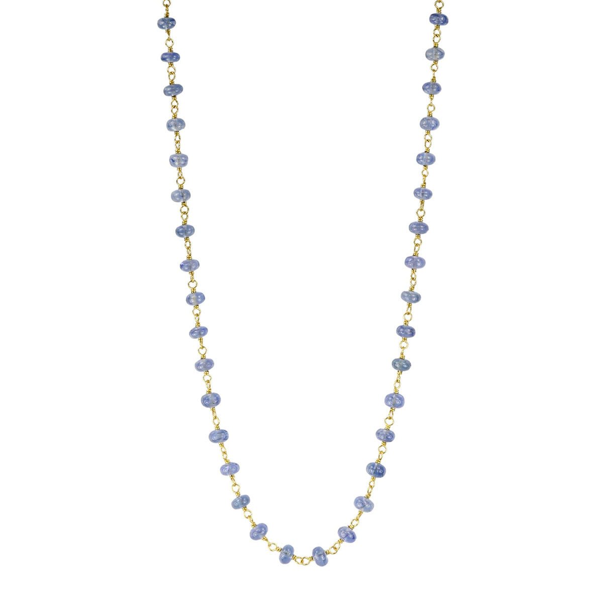 Caroline Ellen 20K Gold &amp; Cabochon Lighter Blue Sapphire Bead Wire-Wrapped Necklace