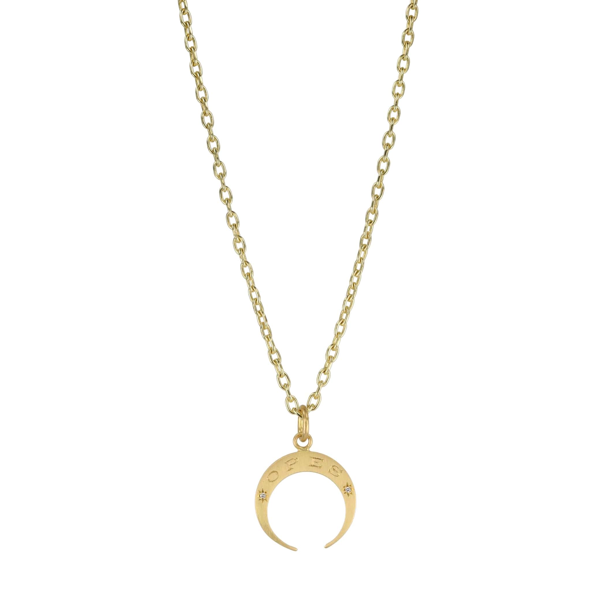 20K Gold Crescent Engraved SPES &amp; OPES Pendant with 4 Star Set Diamonds