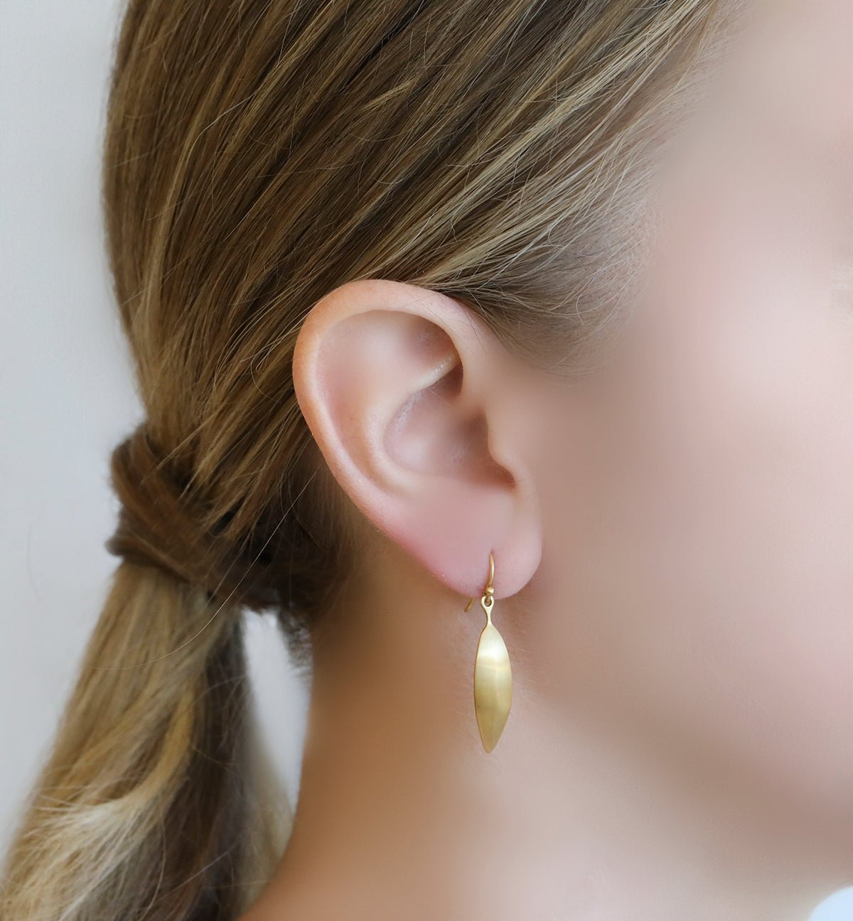 Caroline Ellen 20K Gold Curved Leaf Earrings