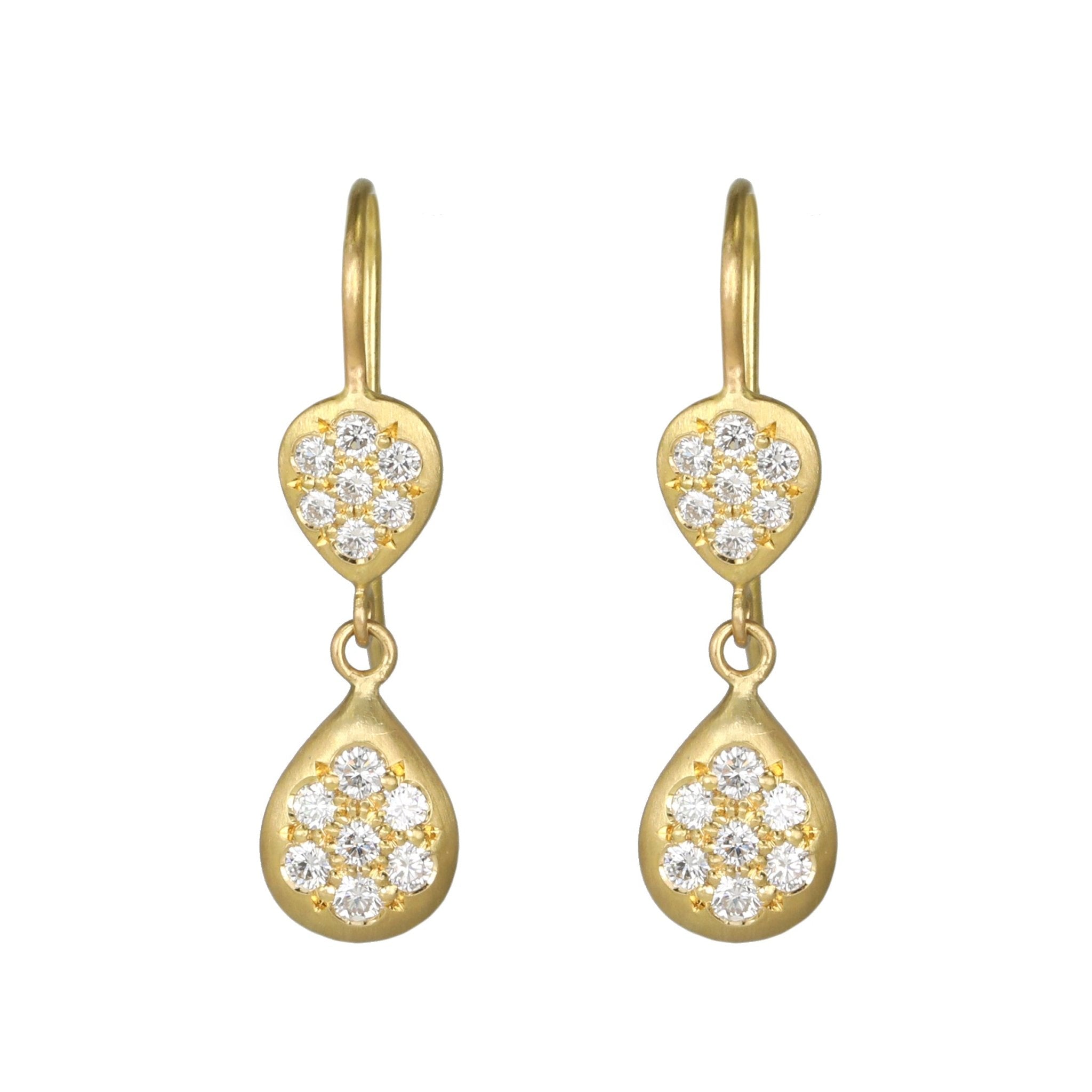 20K Gold Double Pear Shape Pave Diamond Up / Down Earrings