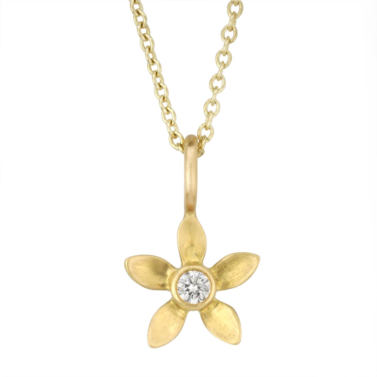 20K Gold Five - Petal Flower with Diamond Center Pendant - Peridot Fine Jewelry - Caroline Ellen