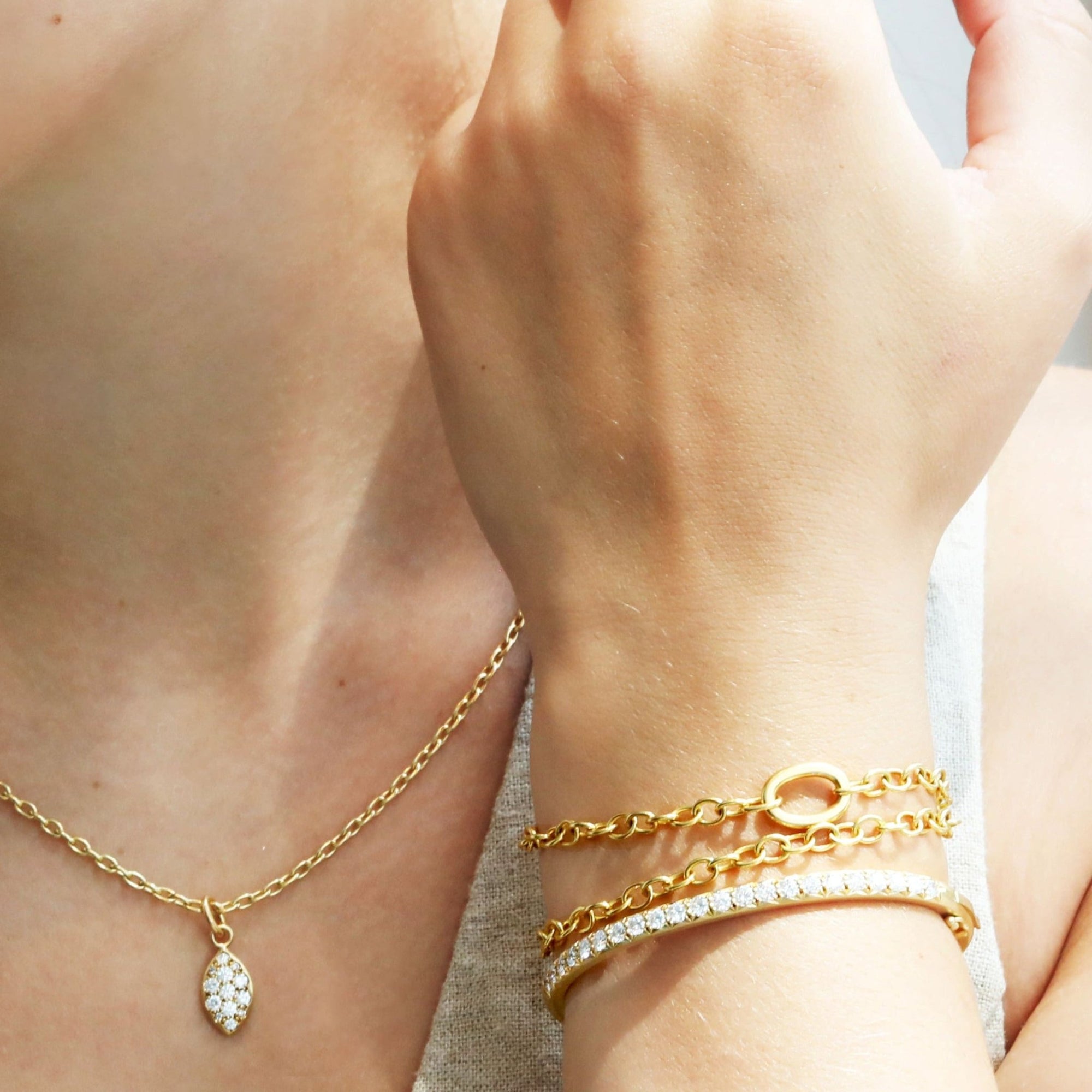 Caroline Ellen 20K Gold Double Wrap Bracelet with Black Diamond