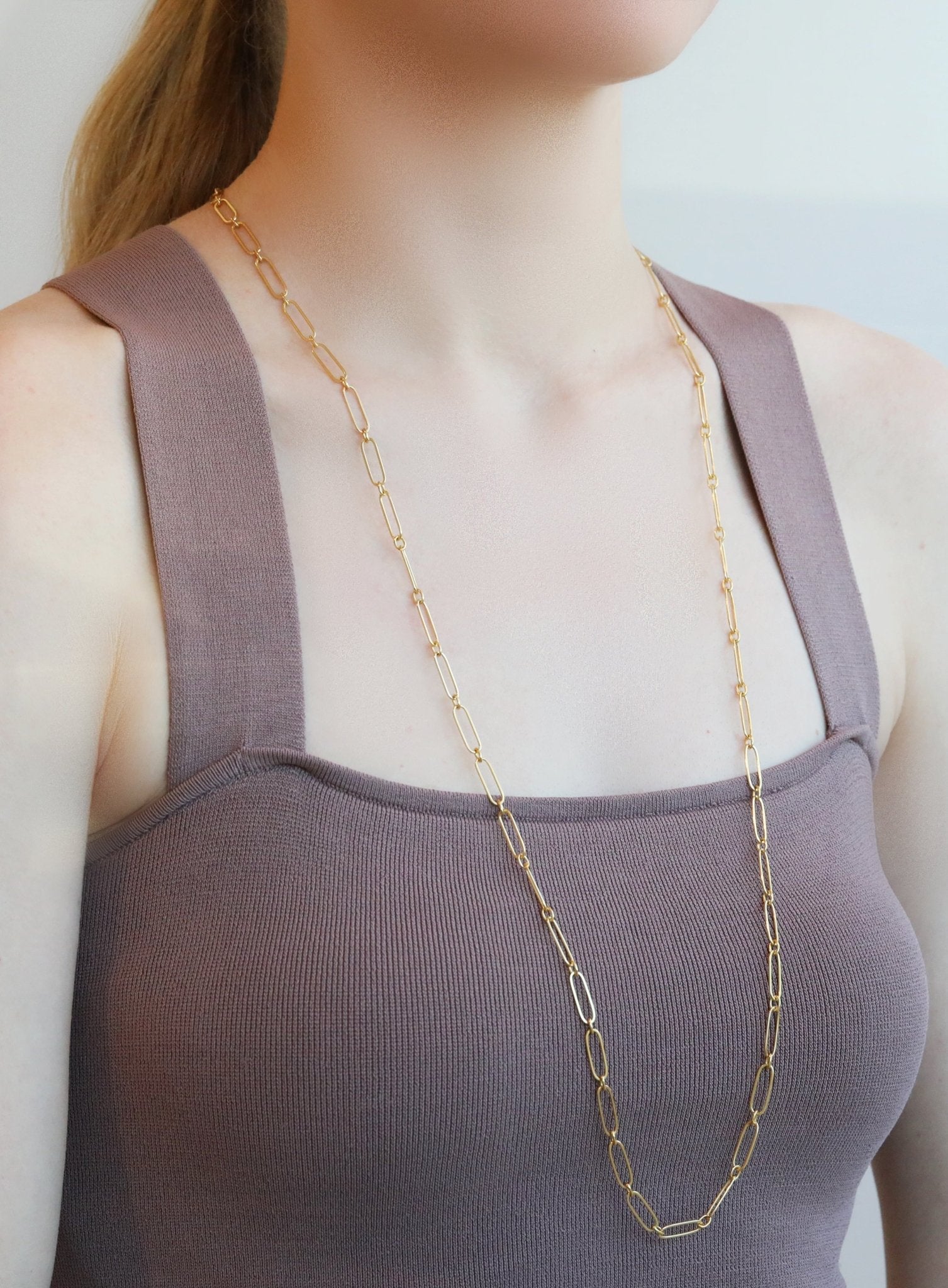 20K Gold Handmade &quot;Flattened Paperclip Link&quot; Necklace
