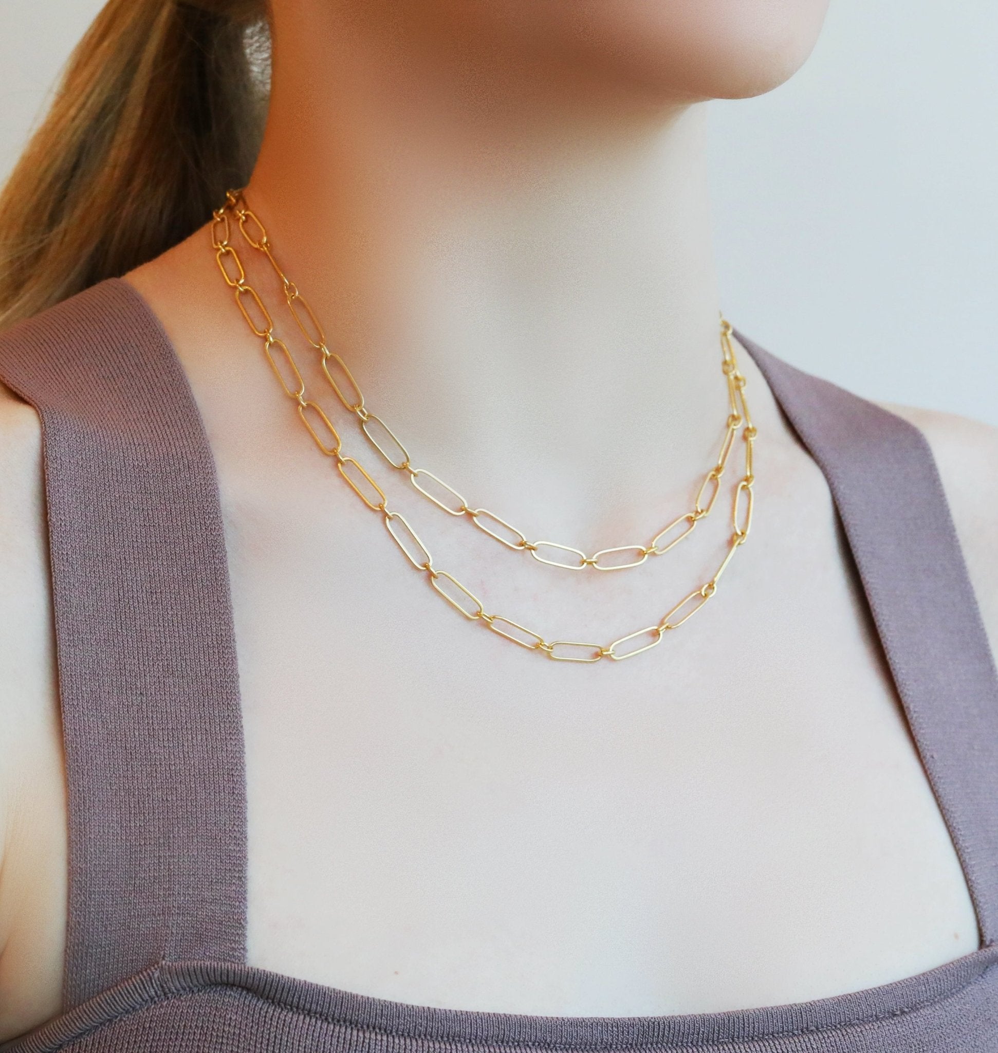 20K Gold Handmade &quot;Flattened Paperclip Link&quot; Necklace
