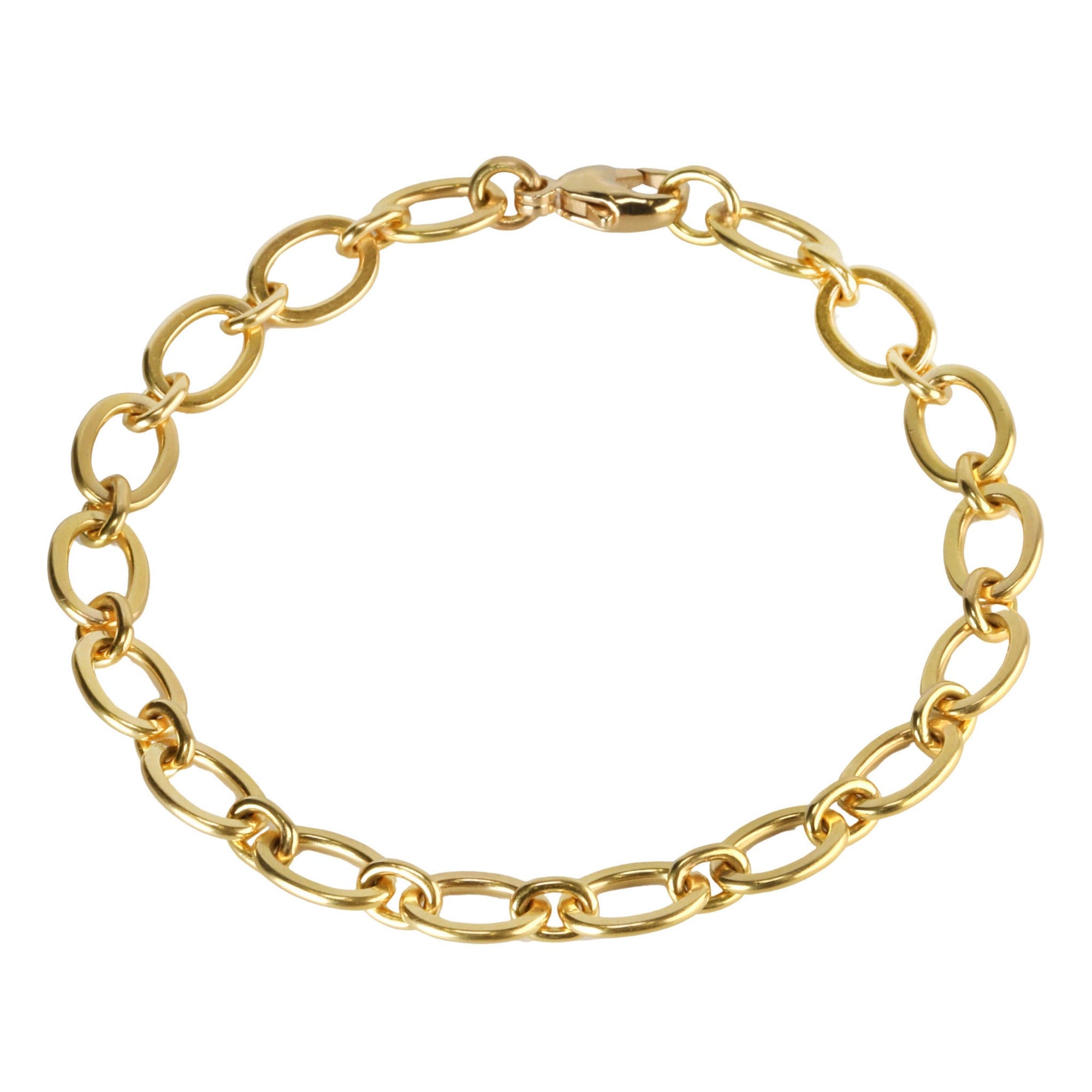 20K Gold Handmade Larger &quot;Mini&quot; Flat Link Bracelet - Peridot Fine Jewelry - Caroline Ellen