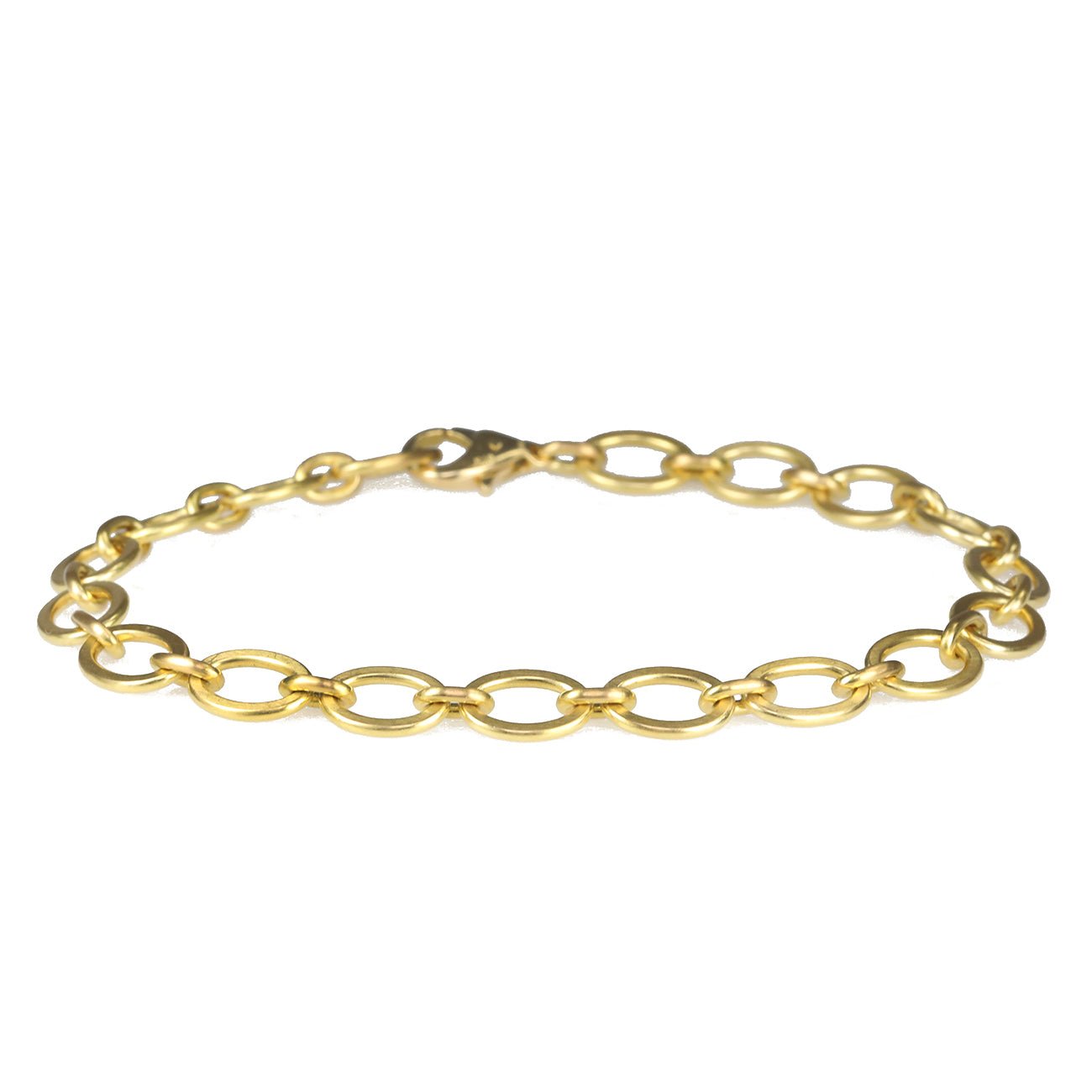 20K Gold Handmade Larger &quot;Mini&quot; Flat Link Bracelet - Peridot Fine Jewelry - Caroline Ellen