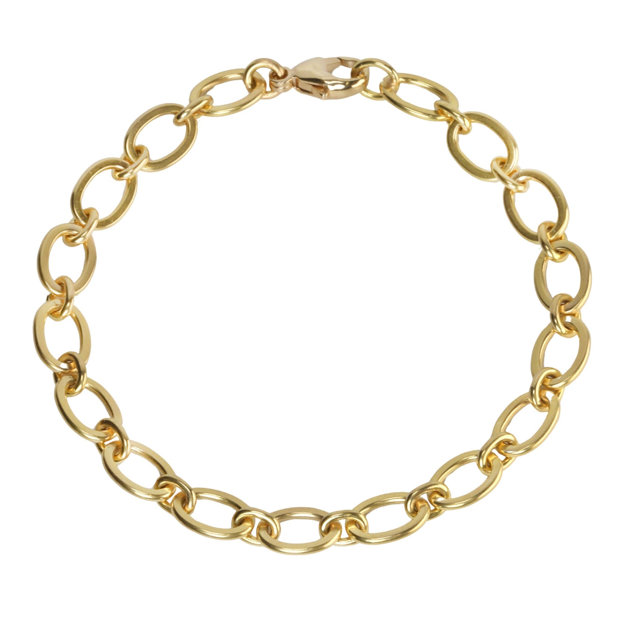 20K Gold Handmade Larger &quot;Mini&quot; Flat Link Bracelet - Peridot Fine Jewelry - Caroline Ellen