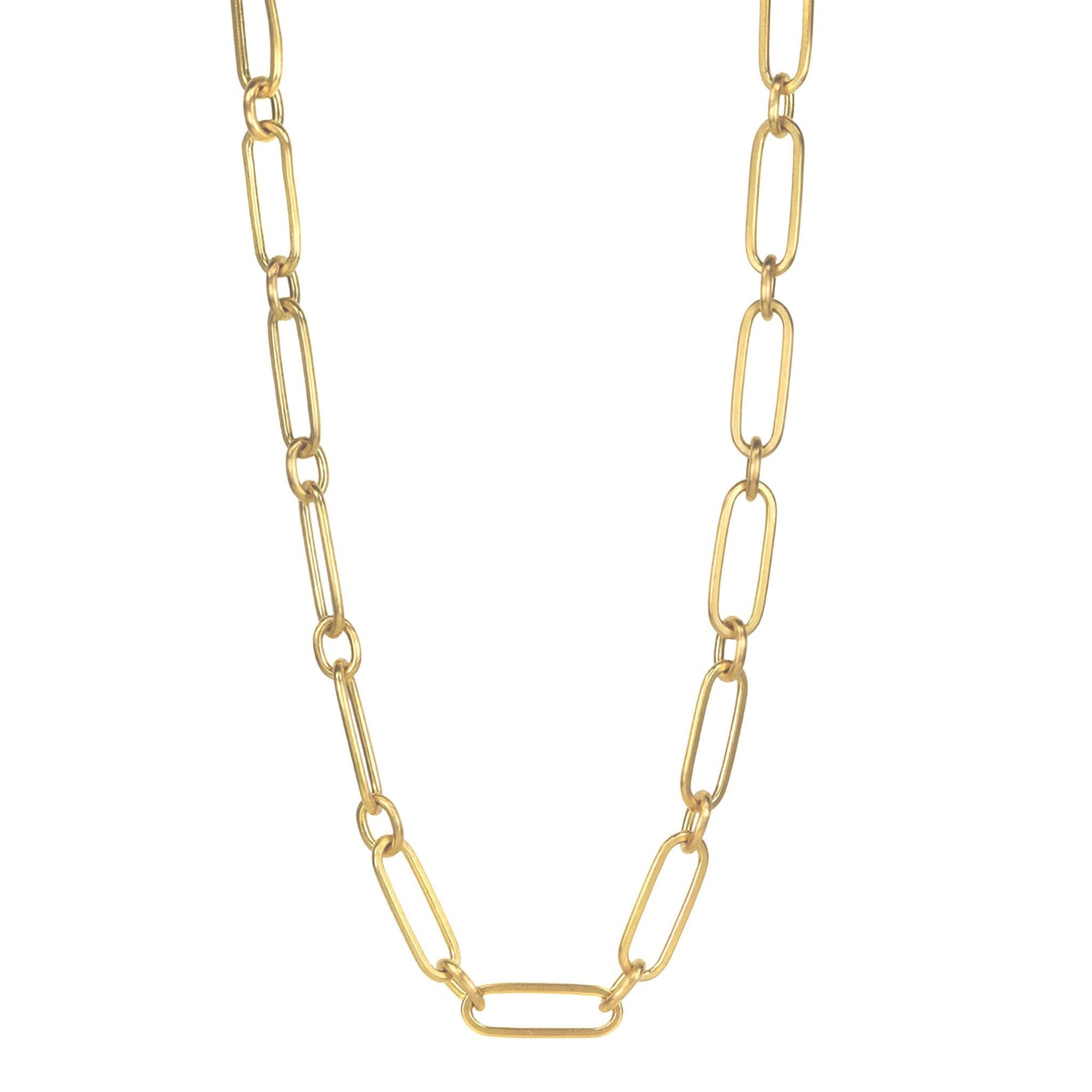 20K Gold Handmade Long Flattened Paperclip Link Necklace - Peridot Fine Jewelry - Caroline Ellen