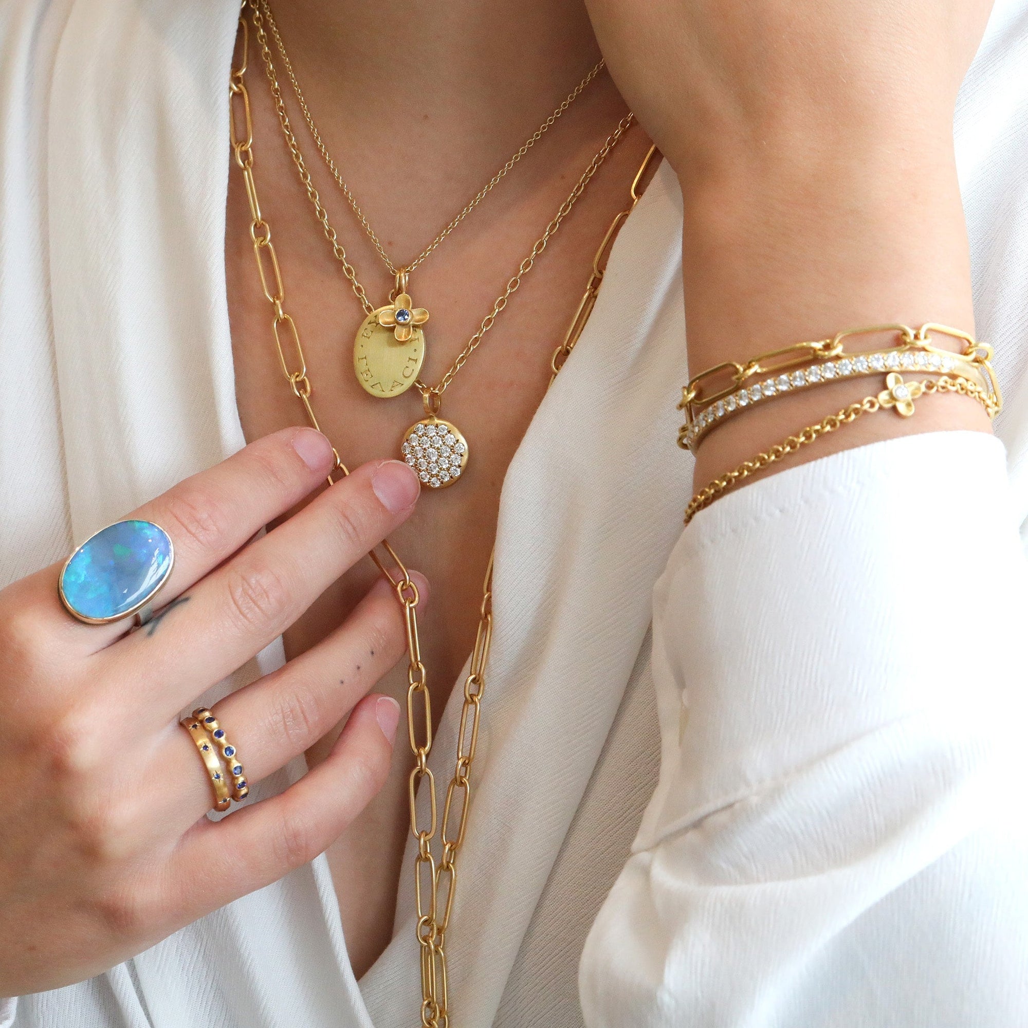 Caroline Ellen 20K Gold Handmade Long Flattened Paperclip Link Necklace
