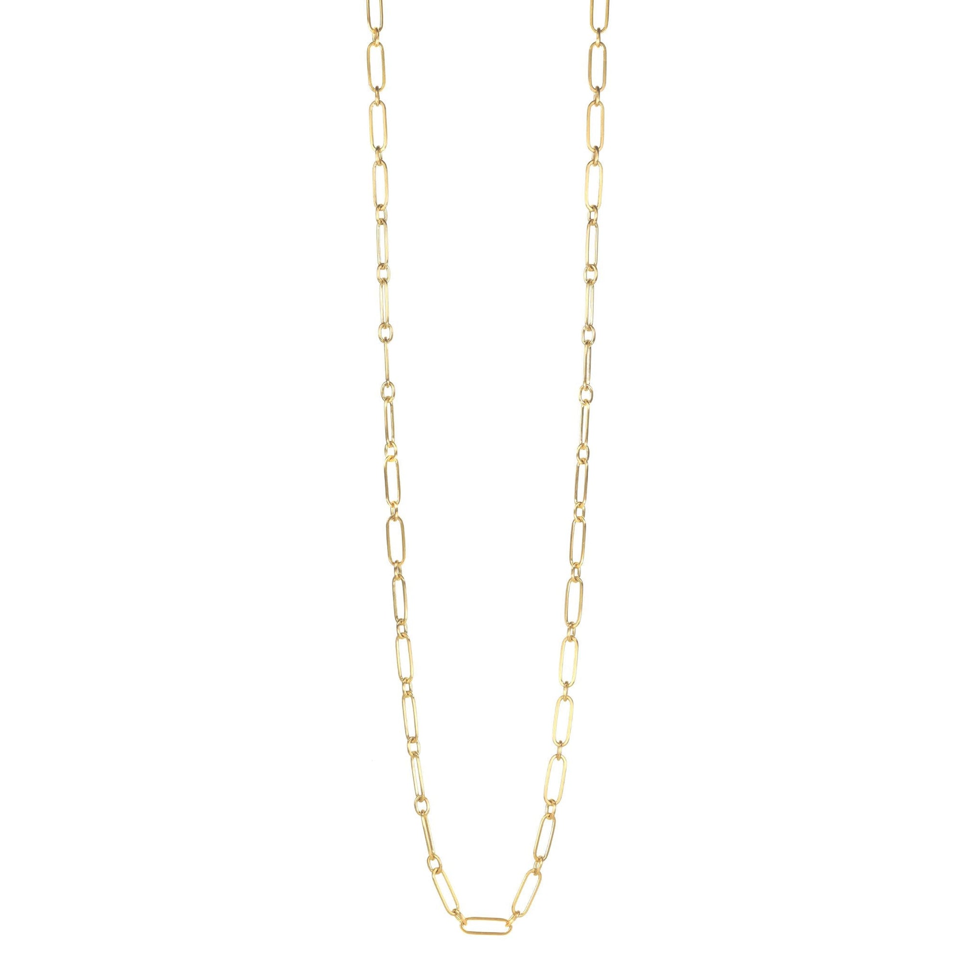 Caroline Ellen 20K Gold Handmade Long Flattened Paperclip Link Necklace