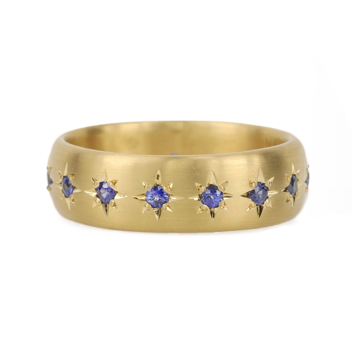 20K Gold Low Dome Wide Ring with 15 Star-Set Blue Sapphires