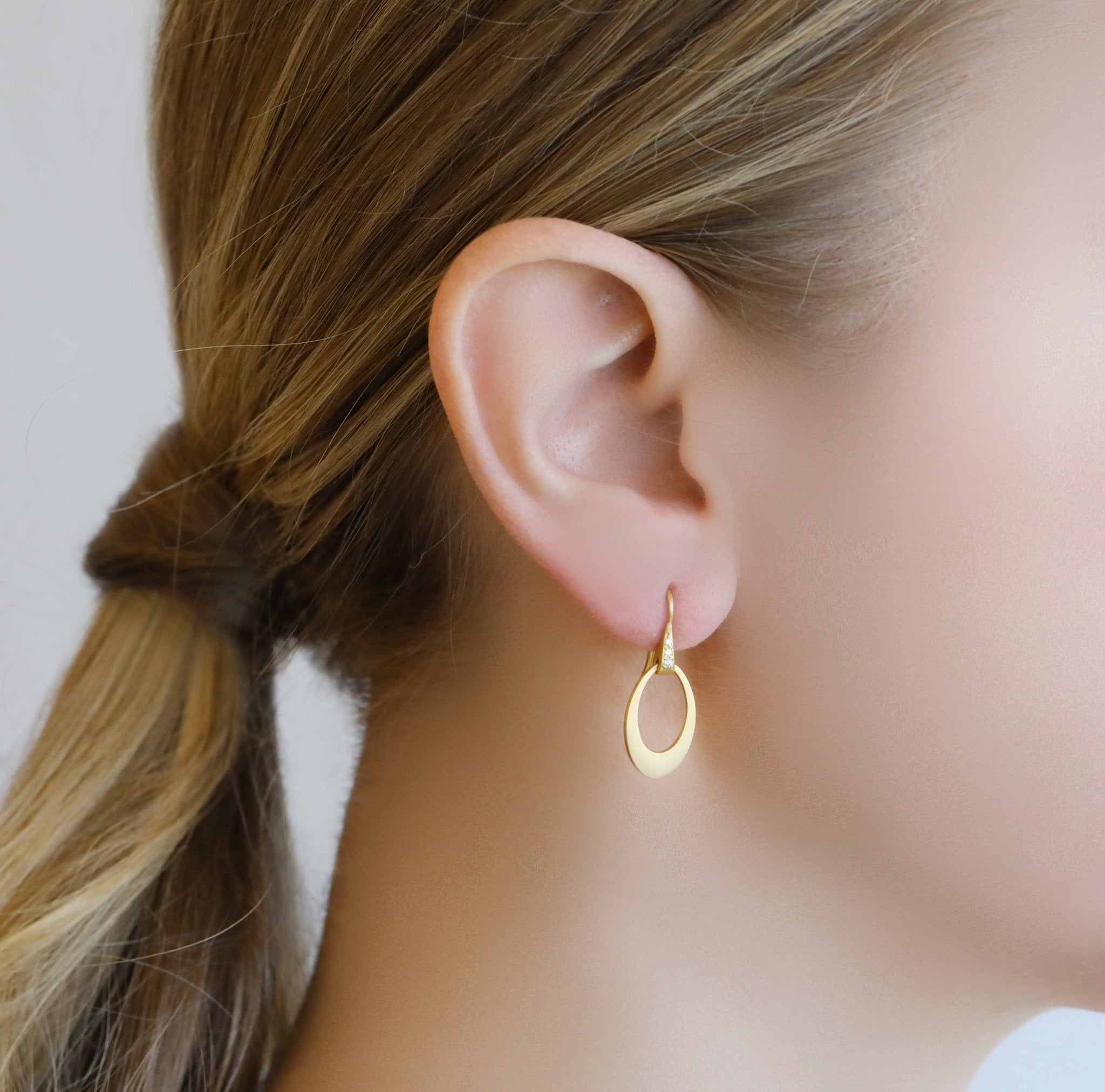 Caroline Ellen 20K Gold Mini &quot;Doorknocker&quot;  Earrings with Diamonds