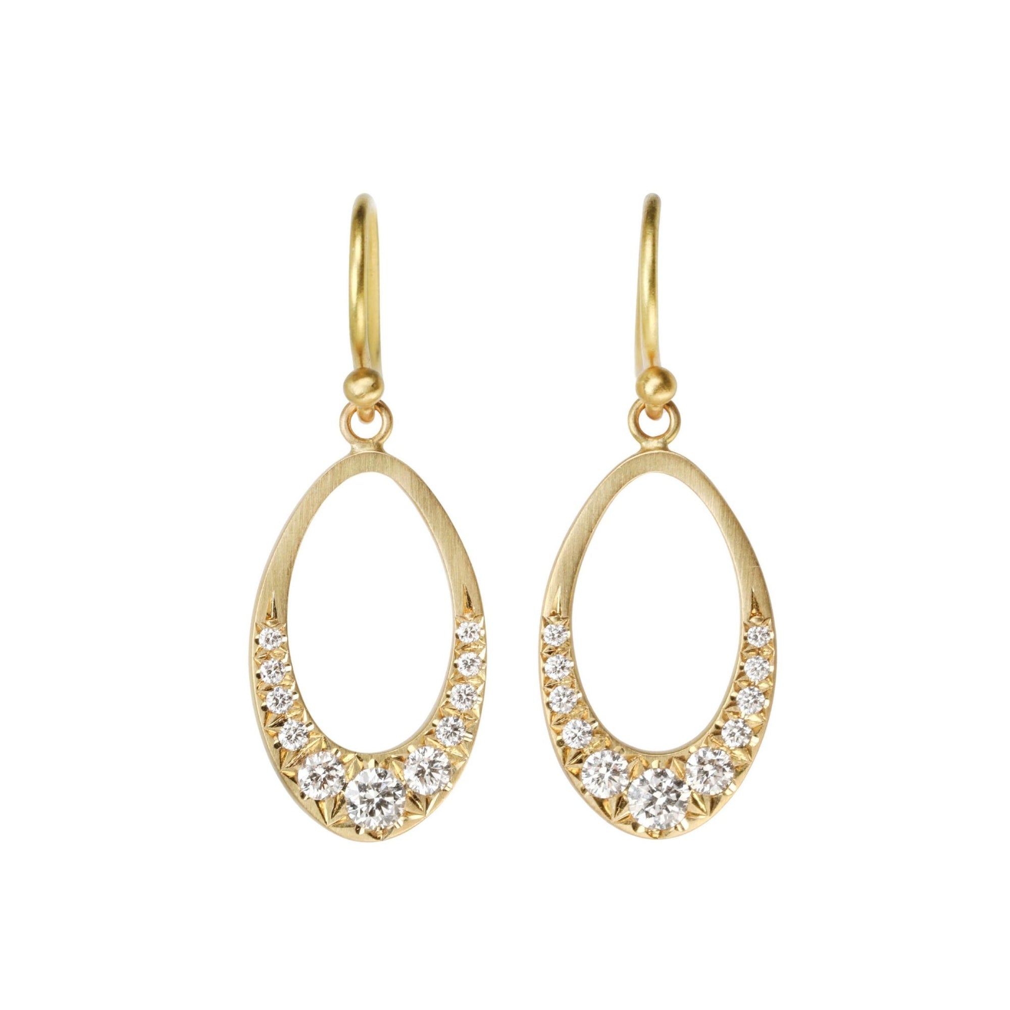 20K Gold Mini Pearshape &quot;Doorknocker&quot; Earrings with Pave Diamonds - Peridot Fine Jewelry - Caroline Ellen