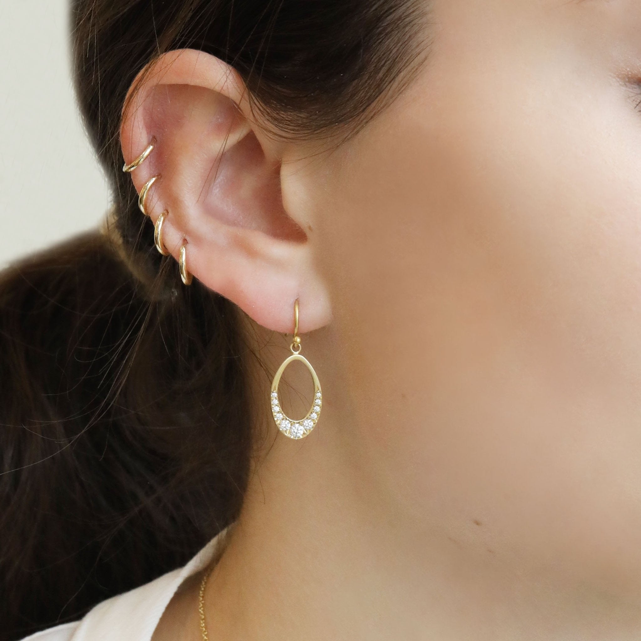 20K Gold Mini Pearshape &quot;Doorknocker&quot; Earrings with Pave Diamonds - Peridot Fine Jewelry - Caroline Ellen