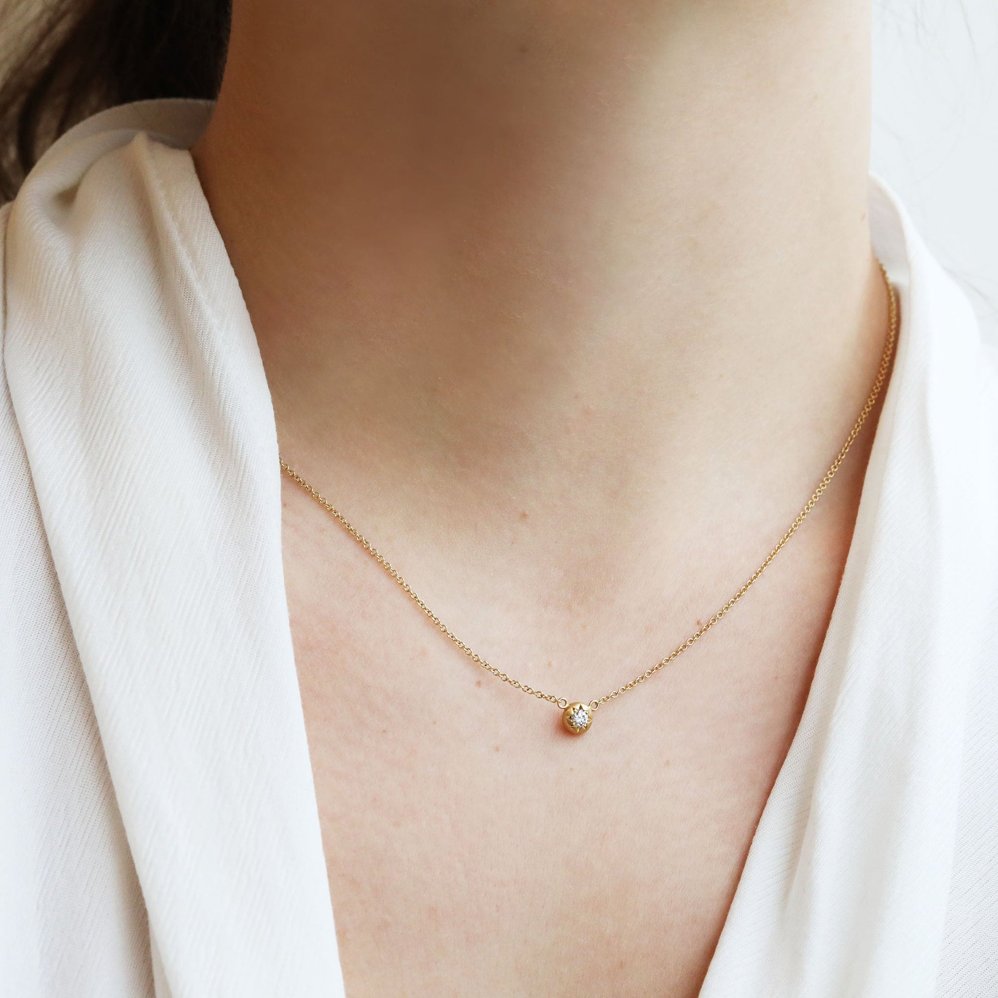 20K Gold Mini Star-Set Diamond Granule Necklace - Peridot Fine Jewelry - Caroline Ellen