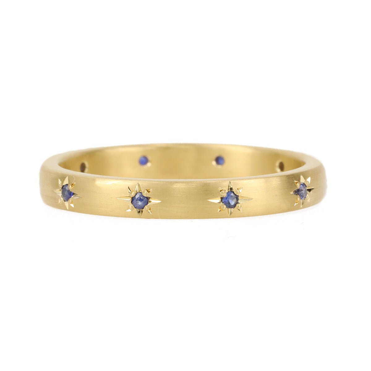 Caroline Ellen 20K Gold Narrow Slightly Rounded Ring with 10 Star-Set Blue Sapphires